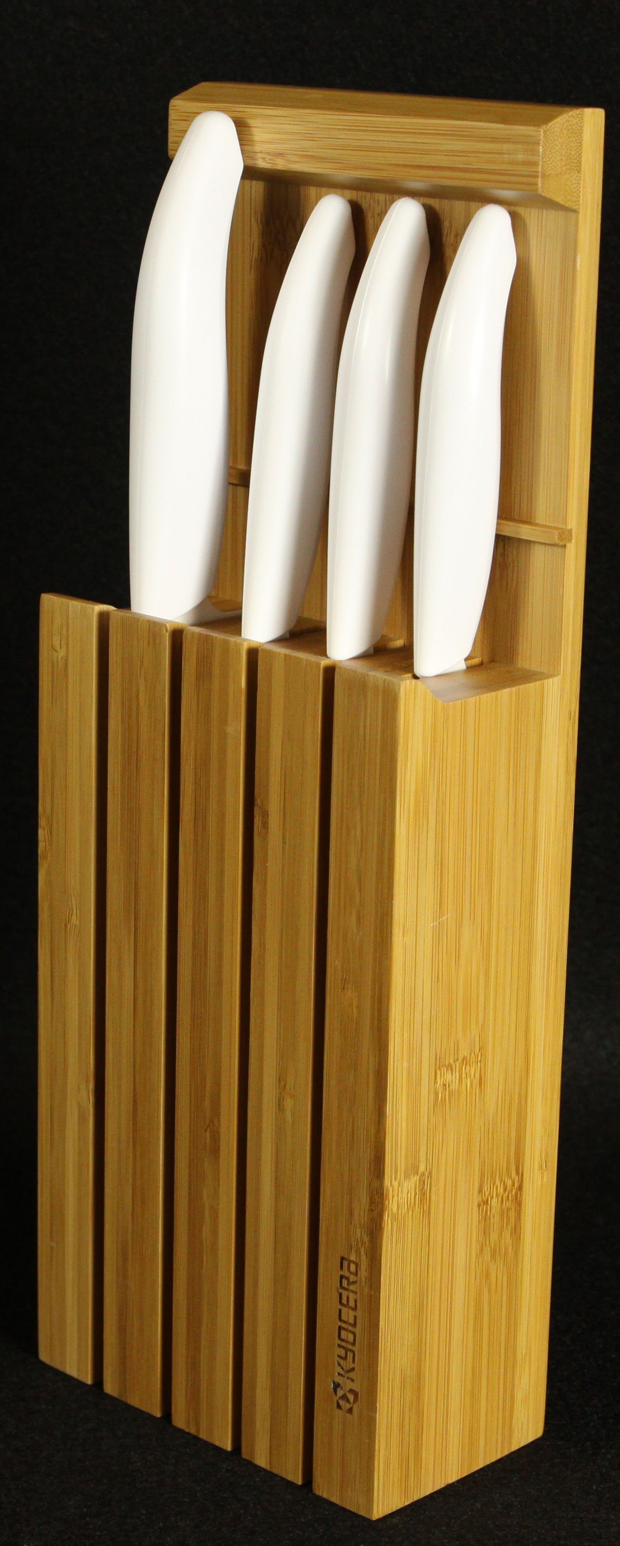 KYOCERA Messerblock Bambus-Messerblock inklusive 4 Messer, GEN white (5tlg), 3in1 - geegnet für Schublade, zum Aufstellen und Aufhängen