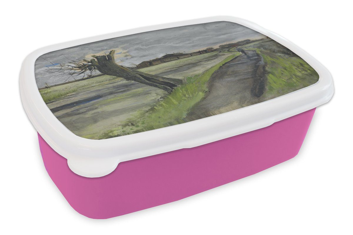 MuchoWow Lunchbox Pollard Willow - Vincent van Gogh, Kunststoff, (2-tlg), Brotbox für Erwachsene, Brotdose Kinder, Snackbox, Mädchen, Kunststoff rosa