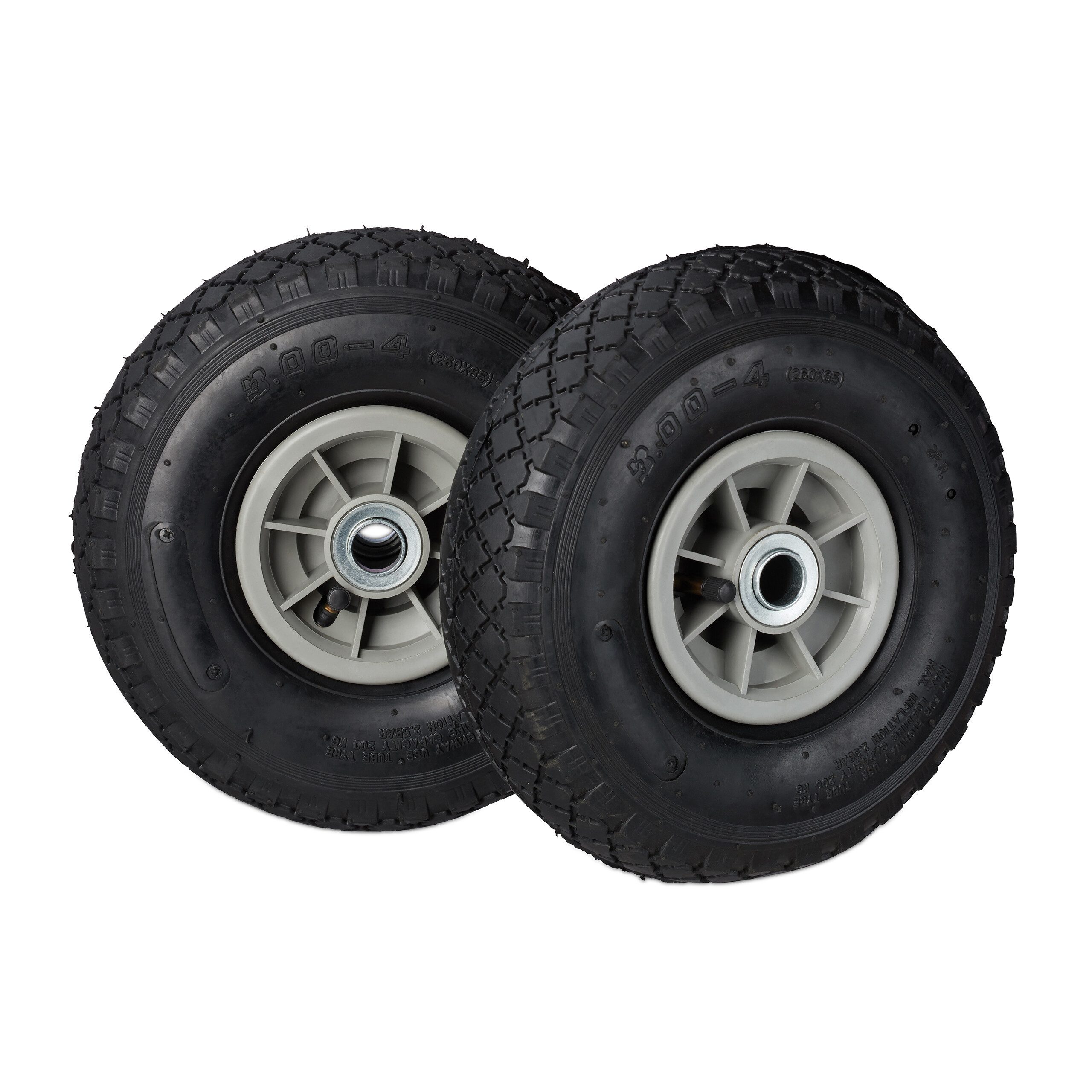 relaxdays Sackkarren-Rad 2er Set Sackkarrenrad 3.00-4 luftbereift (2 St), Schwarz-Grau