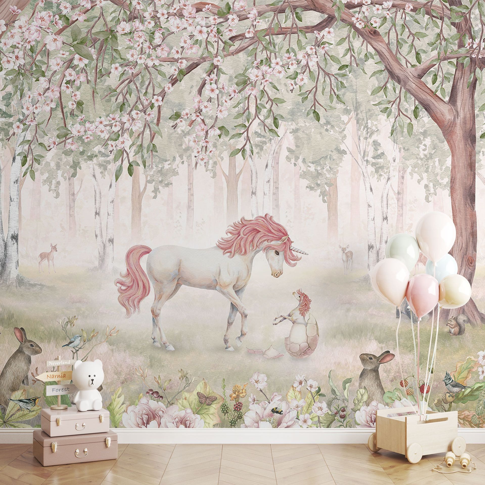 K&L Wall Art Fototapete Kinderzimmer Vliestapete große Fototapete aus Vlies Kindertapete, bedruckt, matt, Kindertapete mit Einhorn, Universum, Feen oder Waldtiere