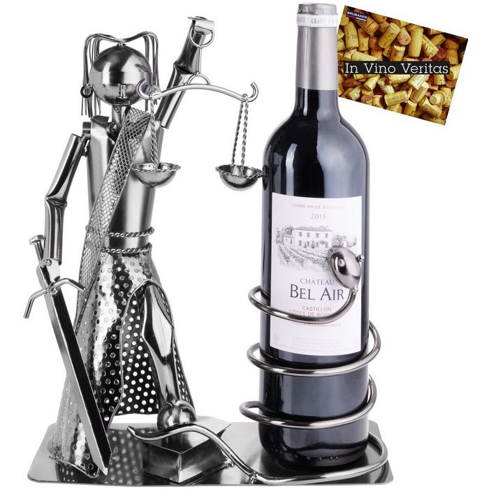 BRUBAKER Weinflaschenhalter Justitia mit Schlange (inklusive Grußkarte) Metall Skulptur Wein Geschenk Flaschenhalter Weinhalter