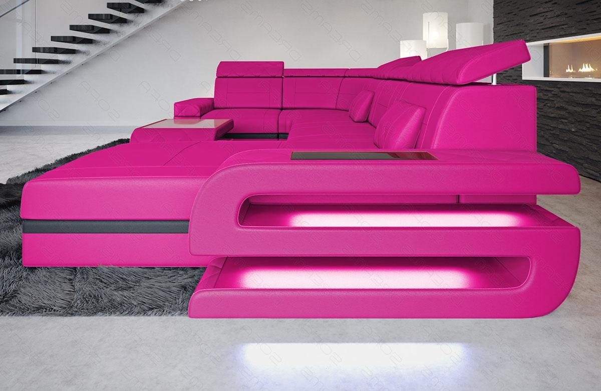 Sofa Dreams Wohnlandschaft Sofa U LED, Form wahlweise Schlafsofa, mit Couch, Designersofa Leder Bologna als Bettfunktion mit Ledersofa