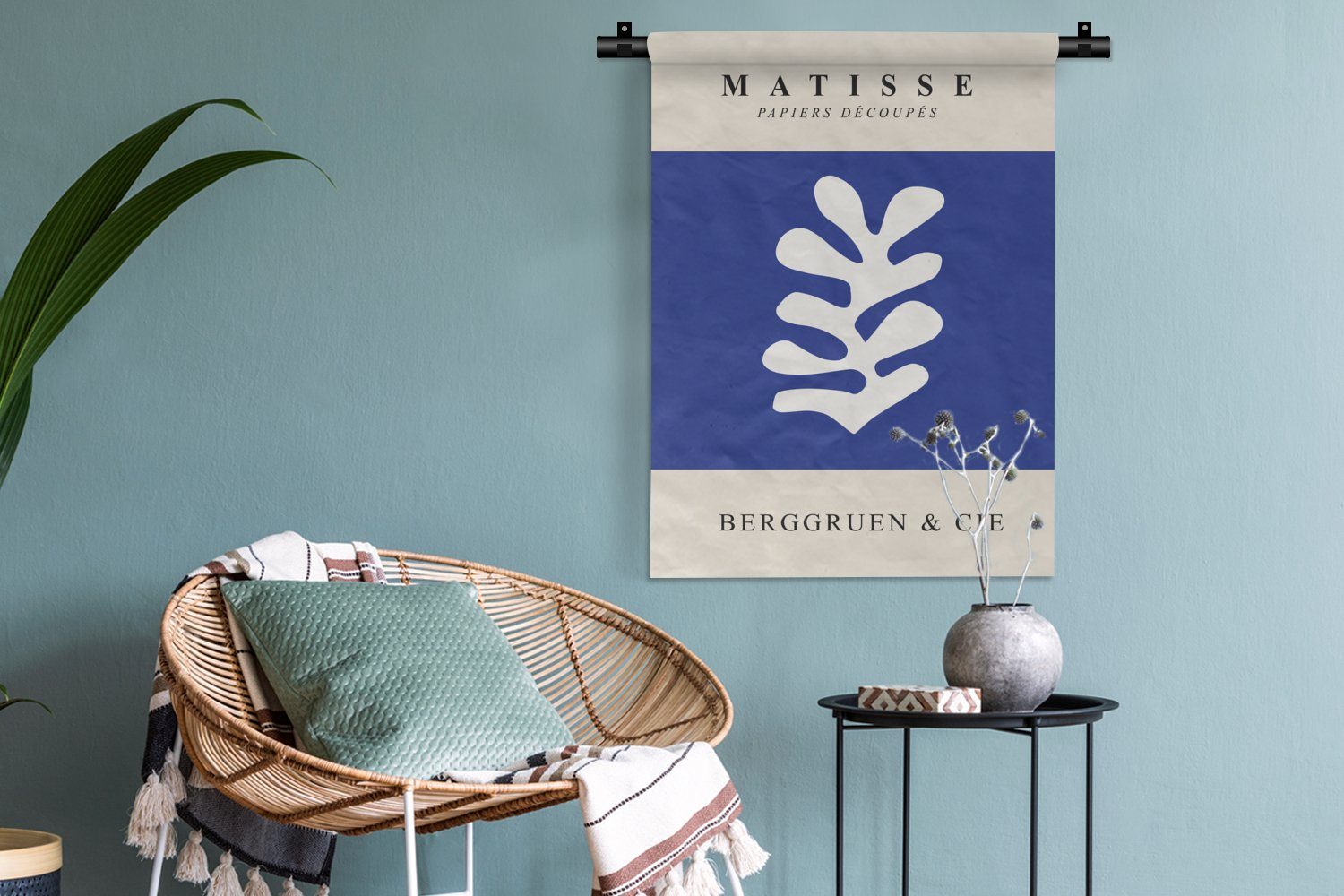 Tapisserie, Deko - Matisse, Wohnzimmer, MuchoWow für an Abstrakt Henri Schlafzimmer der Wanddekoobjekt - Wand, Formen - Blau