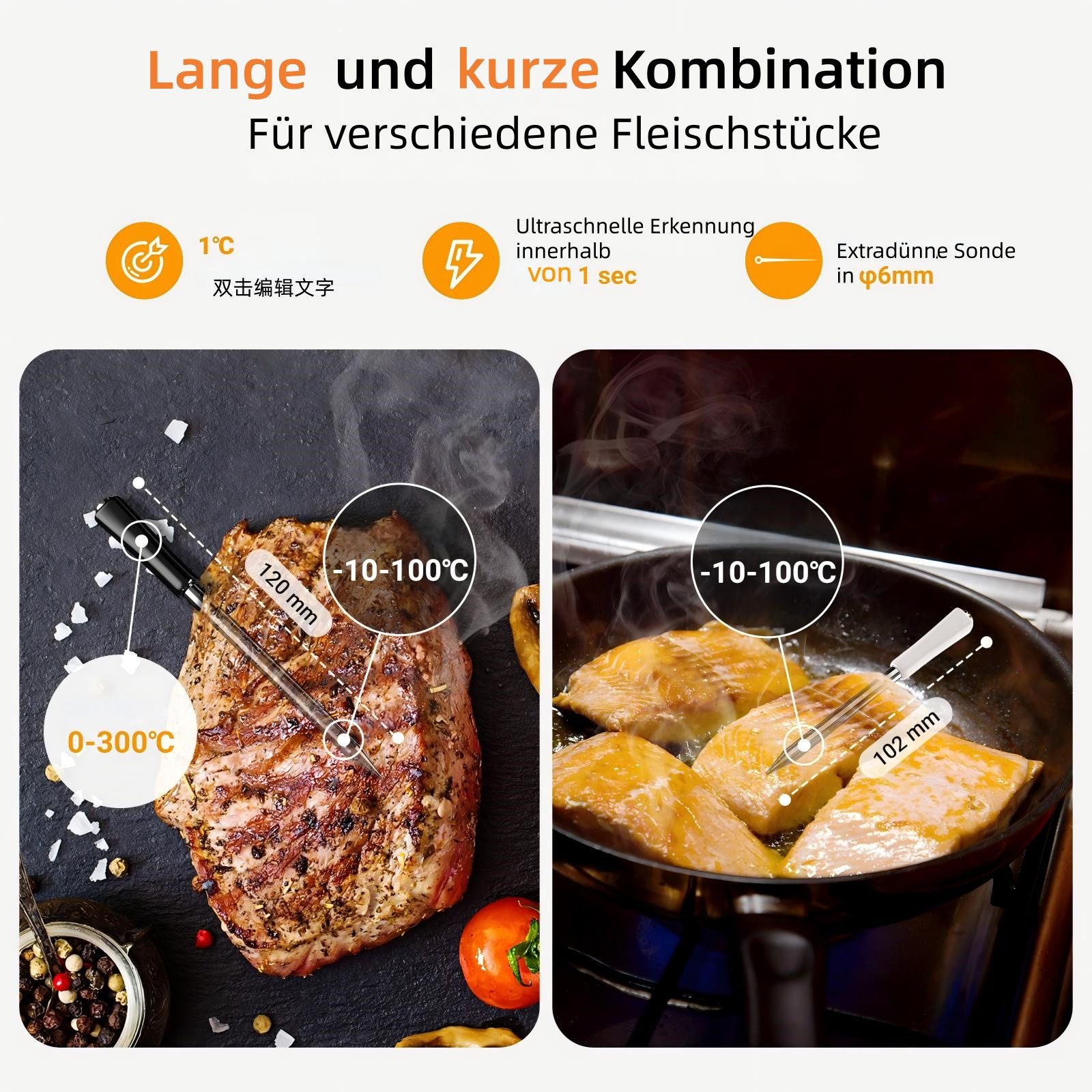 INKBIRD Grillthermometer mit 2 Sonden, Bluetooth Wi‑Fi Kabellos, IP67 wasserdicht, Schwarz, 1-tlg., Ultraklarer Bildschirm