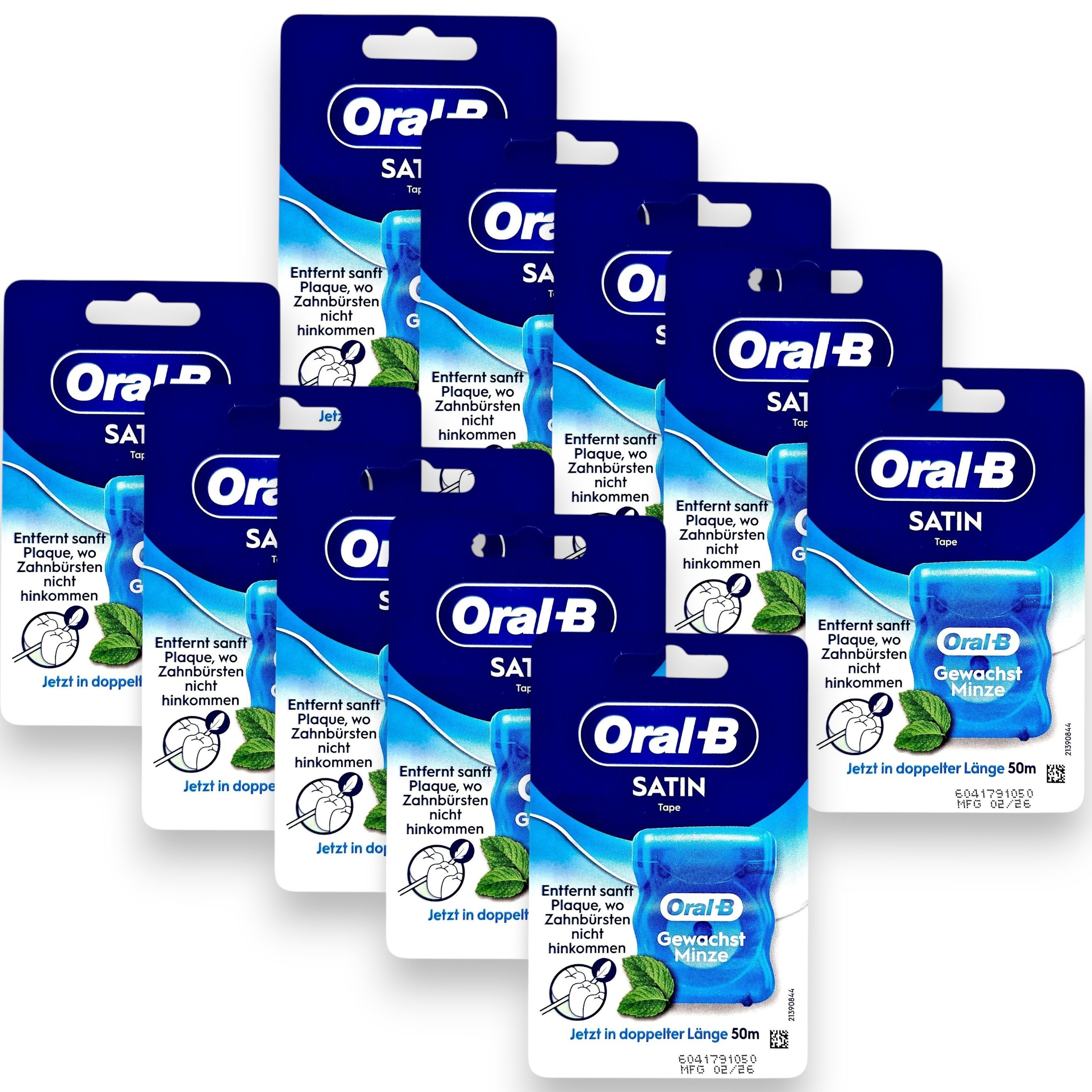 Oral-B Zahnseide 10x Oral-B SatinTape Zahnseide gewachst Minze 50m, (0-St)