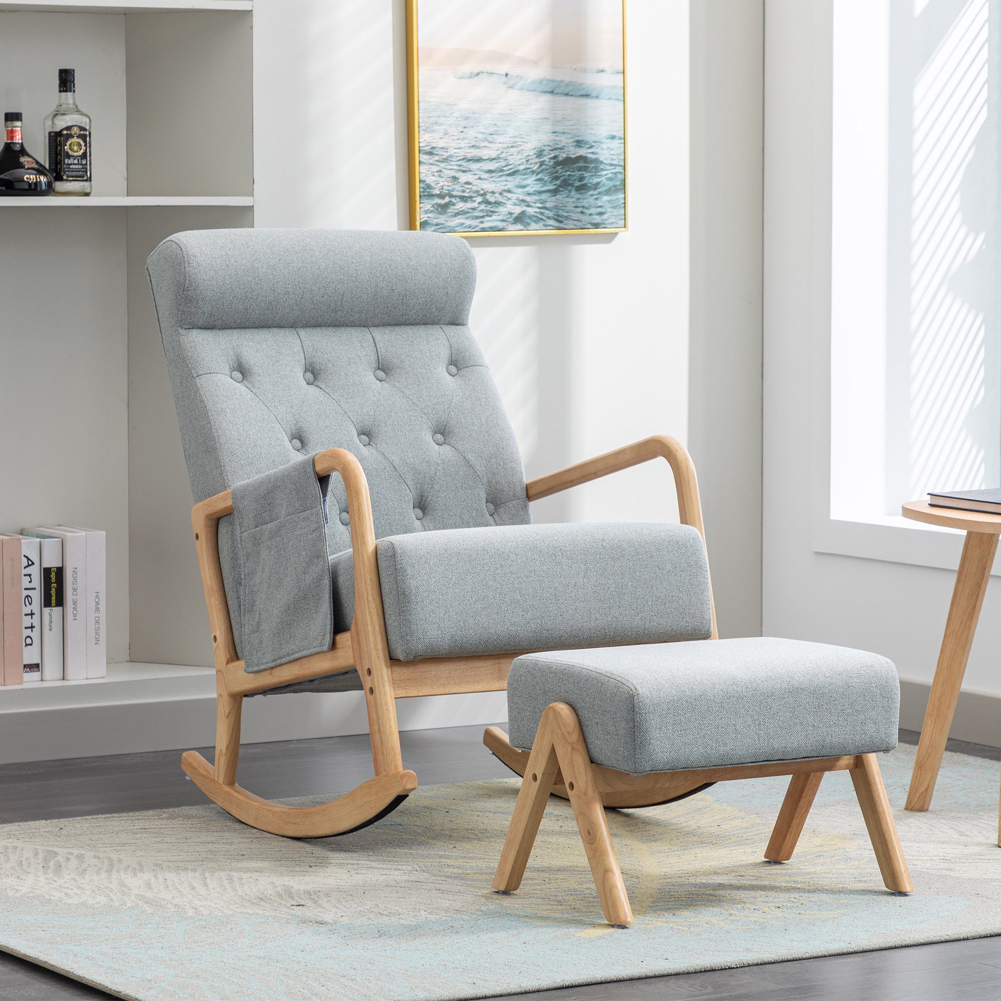 gepolstert Rückenlehne Einzelstuhl mane Grau Lounge-Sessel Schaukelstuhl Odikalo mehrfarbig