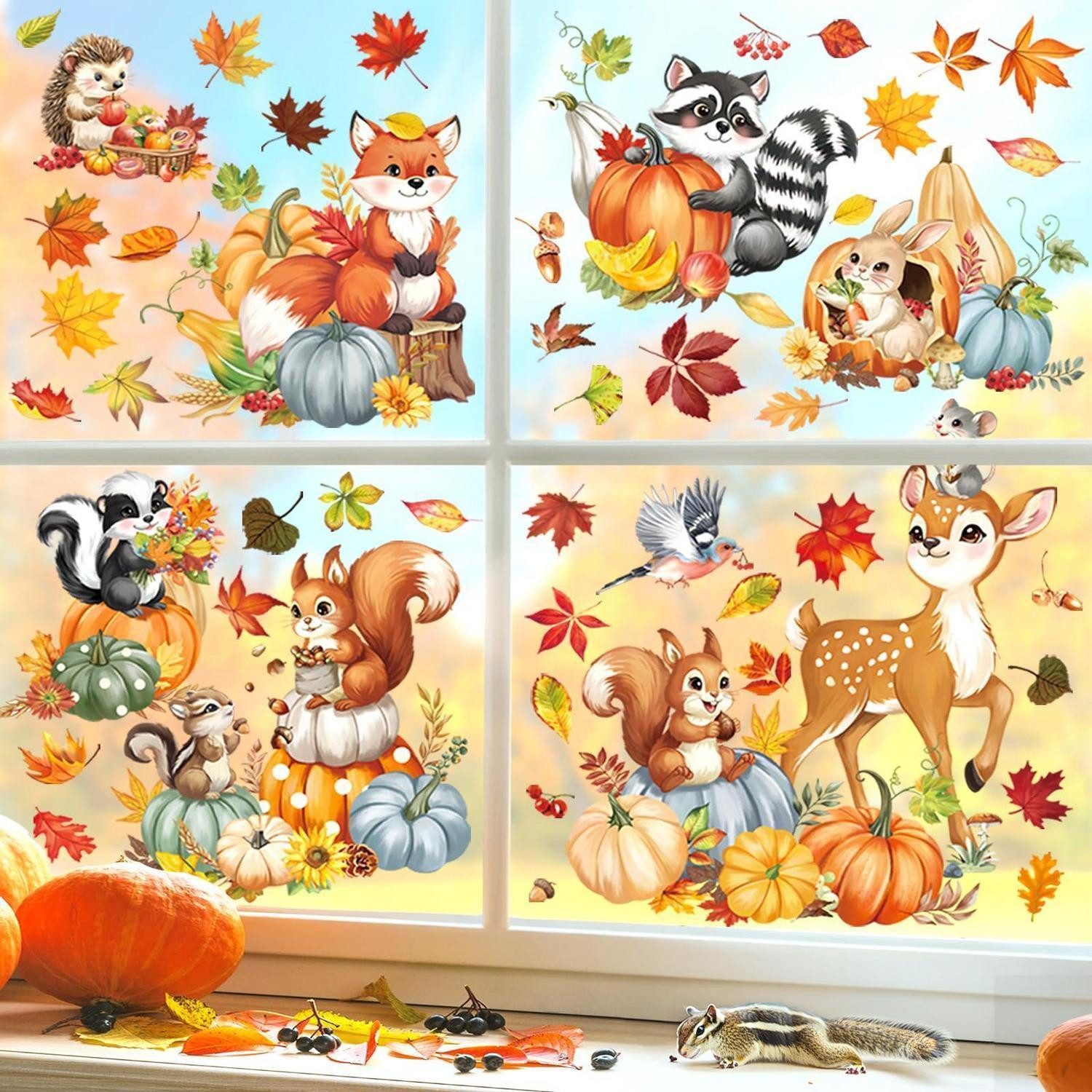 LuxusKollektion Fensterbild Fensterbilder Herbst Waldtiere bunt