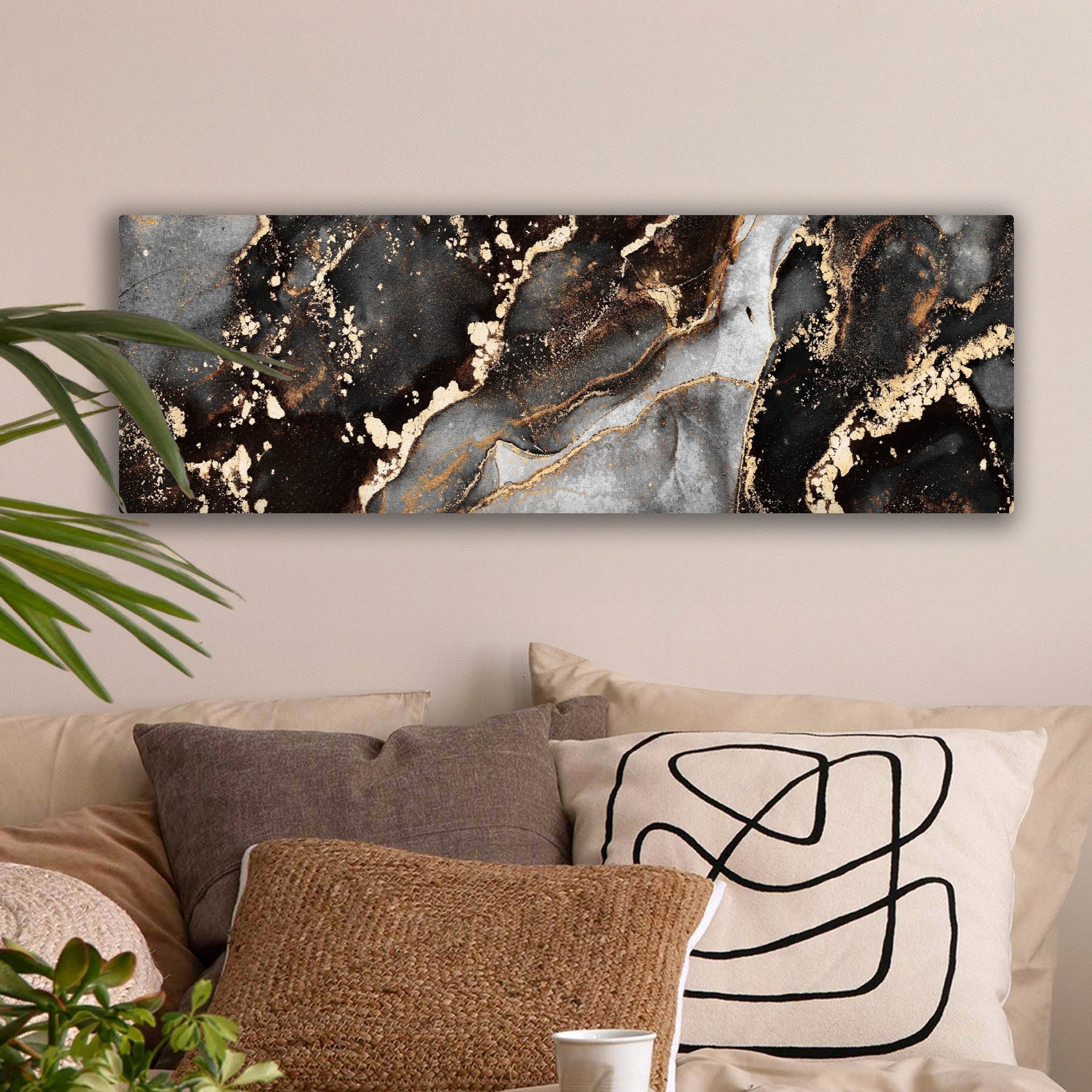 OneMillionCanvasses® Leinwandbild Panorama Marmor - Gold - Glitzer - Luxus, Fotodruck (1 St), Wandbild, Deko Schlafzimmer Wohnzimmer Flur 60x20 cm