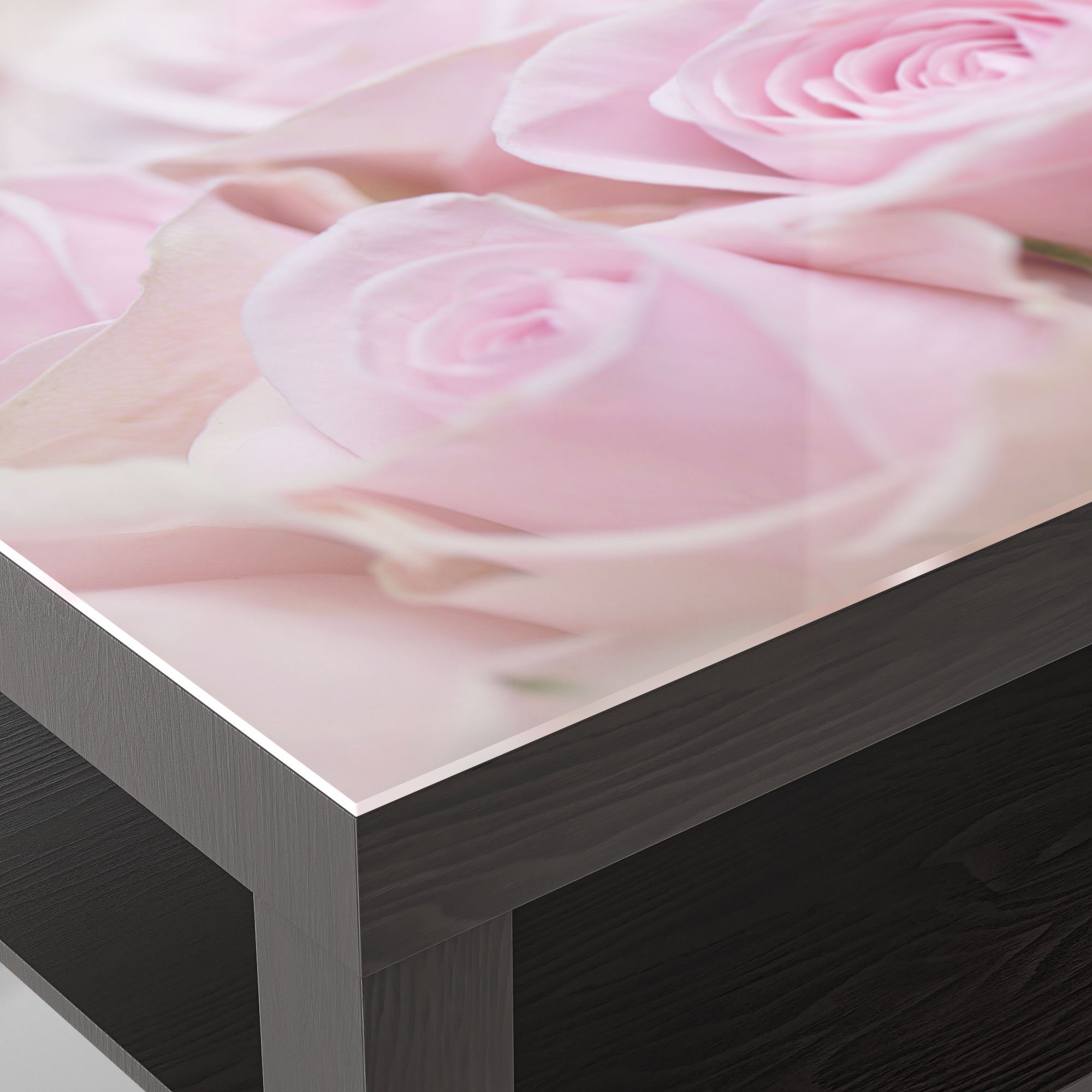 DEQORI Couchtisch 'Zarte Rosenblüten', Schwarz Beistelltisch modern Glas Glastisch