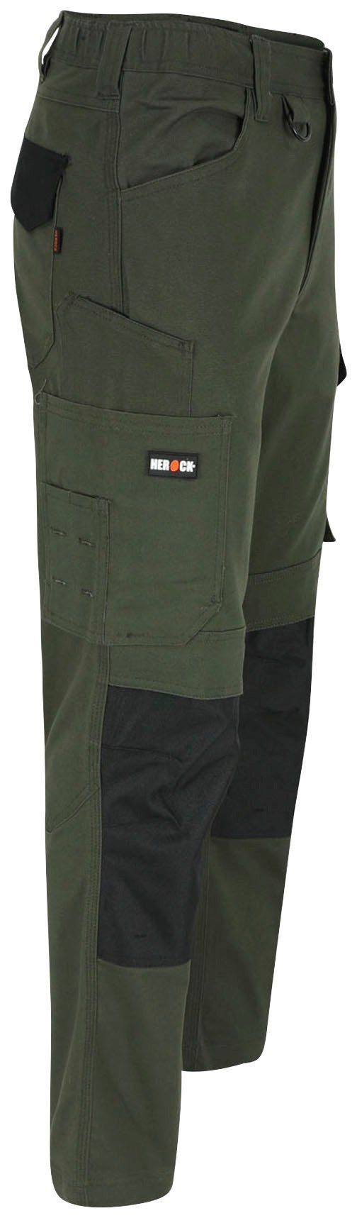 Arbeitshose wasserabweisend DERO khaki Herock Fit Passform, Slim Multi-Pocket, 2-Wege-Stretch,