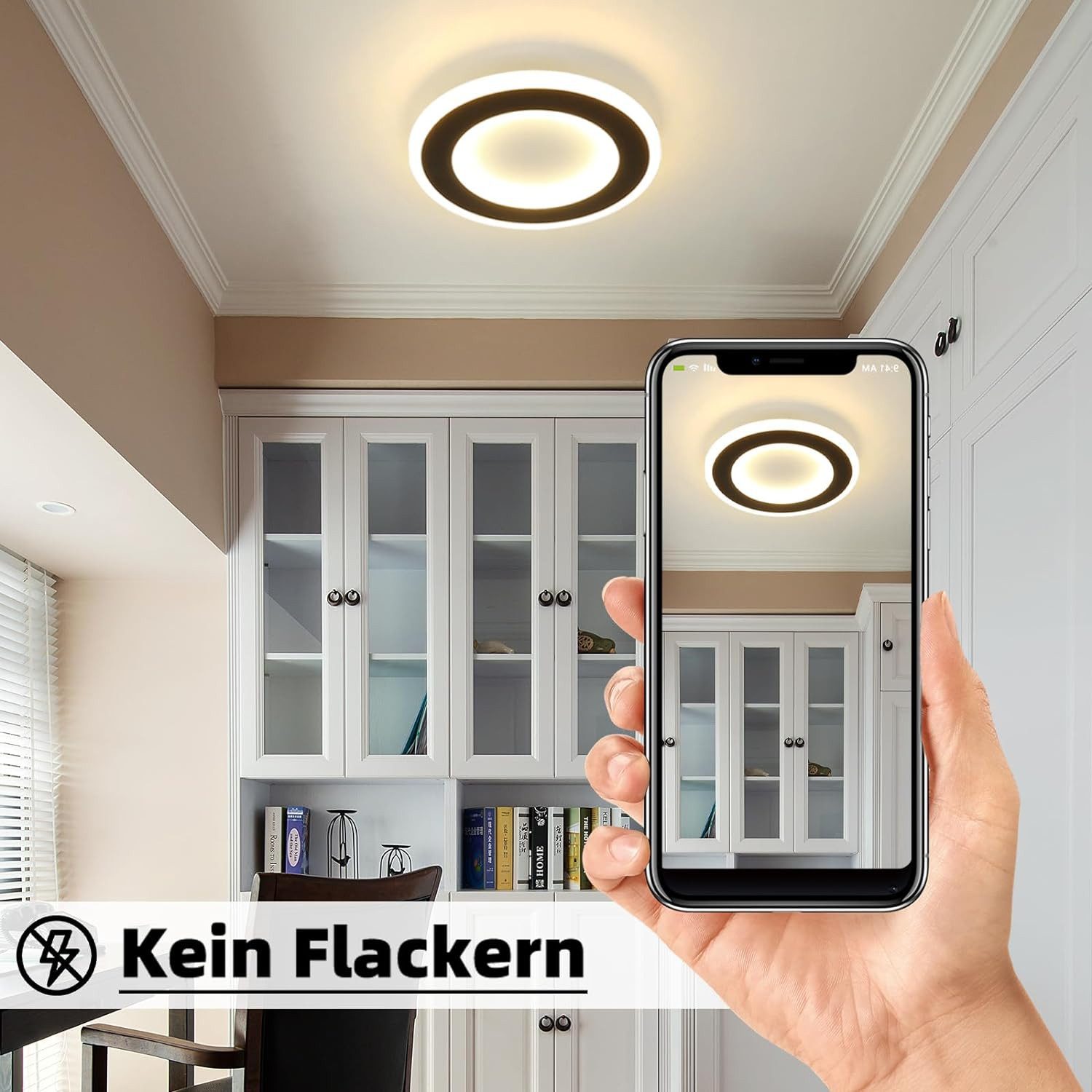 Nettlife LED Deckenleuchte Modern Schwarz Weiß Quadratisch Ø24cm 3000K, LED fest integriert, Warmweiß, für Wohnzimmer Schlafzimmer Küche Flur – Bild 4 von 5