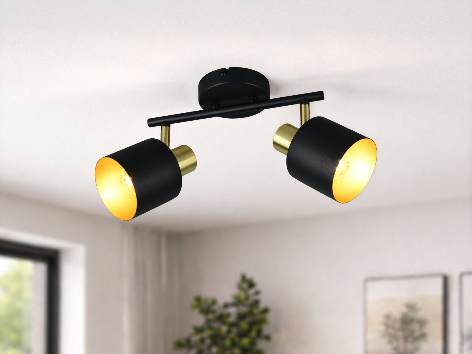TRIO Leuchten LED Deckenstrahler 2-flammig aus Metall, Breite 36,5cm, Dimmfunktion, LED wechselbar, Warmweiß, Strahler innen, Lampenschirme schwenkbar inkl. dimmbaren Leuchtmitteln