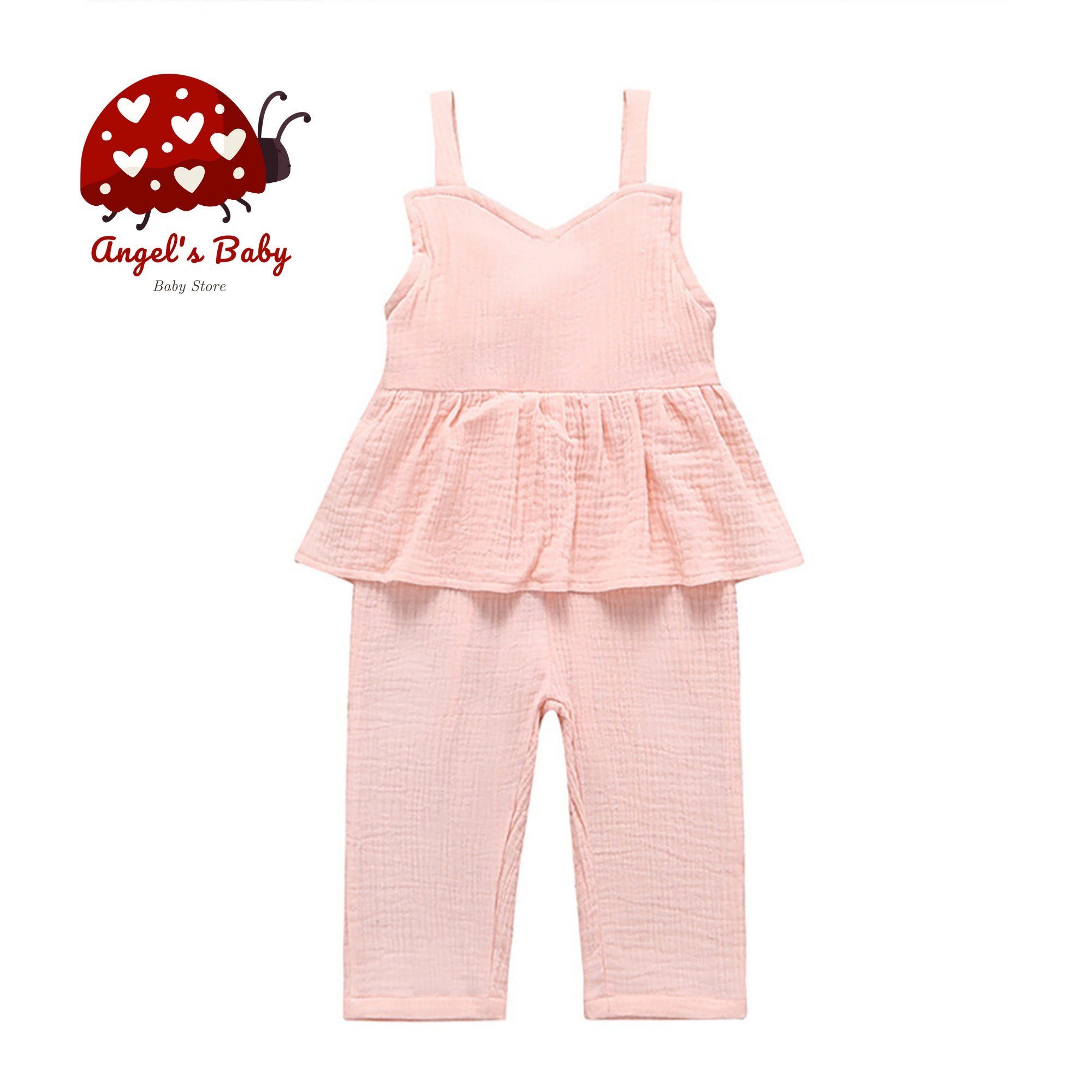 Angel's Baby Jumpsuit Mädchen Jumpsuit in Overall - verstellbaren den aus beige Farben und mit Trägern rosa Musselin