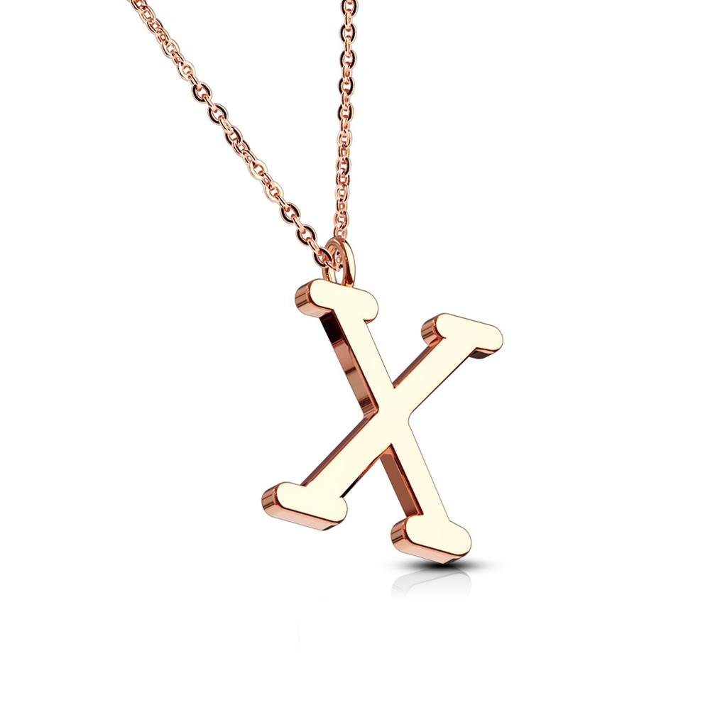 BUNGSA Ketten-Set Kette Buchstaben Anhänger Rosegold aus Edelstahl Damen (1-tlg), Halskette Necklace X | klar