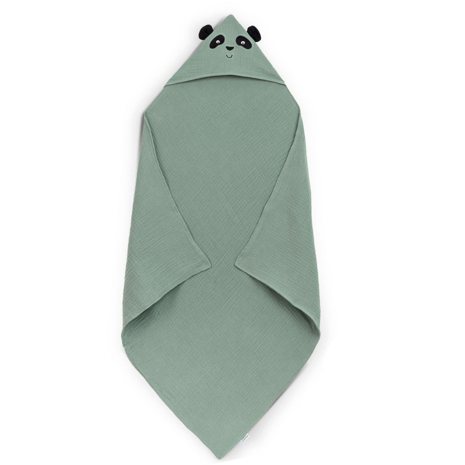 Räuberella Kapuzenhandtuch Panda in Mint, Musselinhandtuch mit Pandamotiv auf der Kapuze