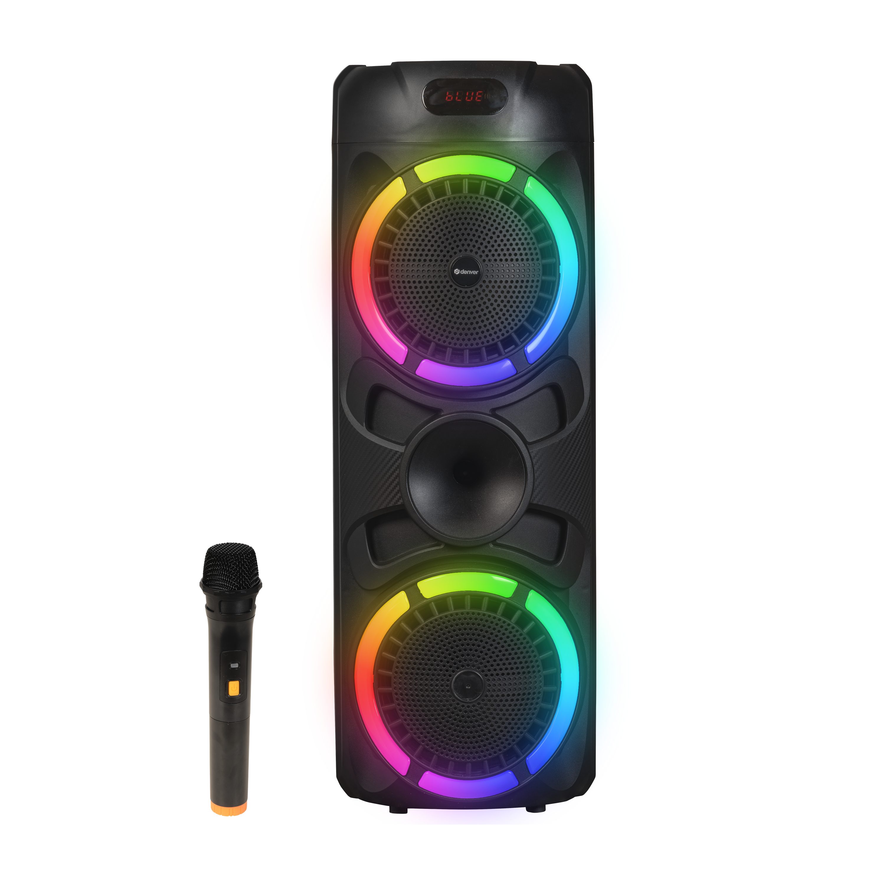Denver BPS-459 Party-Lautsprecher 1.0 (Dual Woofer) (Bluetooth, 400 W, 2×8" Woofer, Karaoke mit drahtlosem Mikrofon, TWS, Fernbedienung)