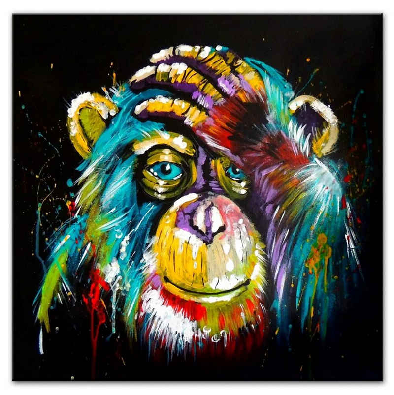 TPFLiving Kunstdruck (OHNE RAHMEN) Poster - Leinwand - Wandbild, Grafitti Art - Bunter, denkender Affe (Verschiedene Größen), Farben: Leinwand bunt - Größe: 40x40cm