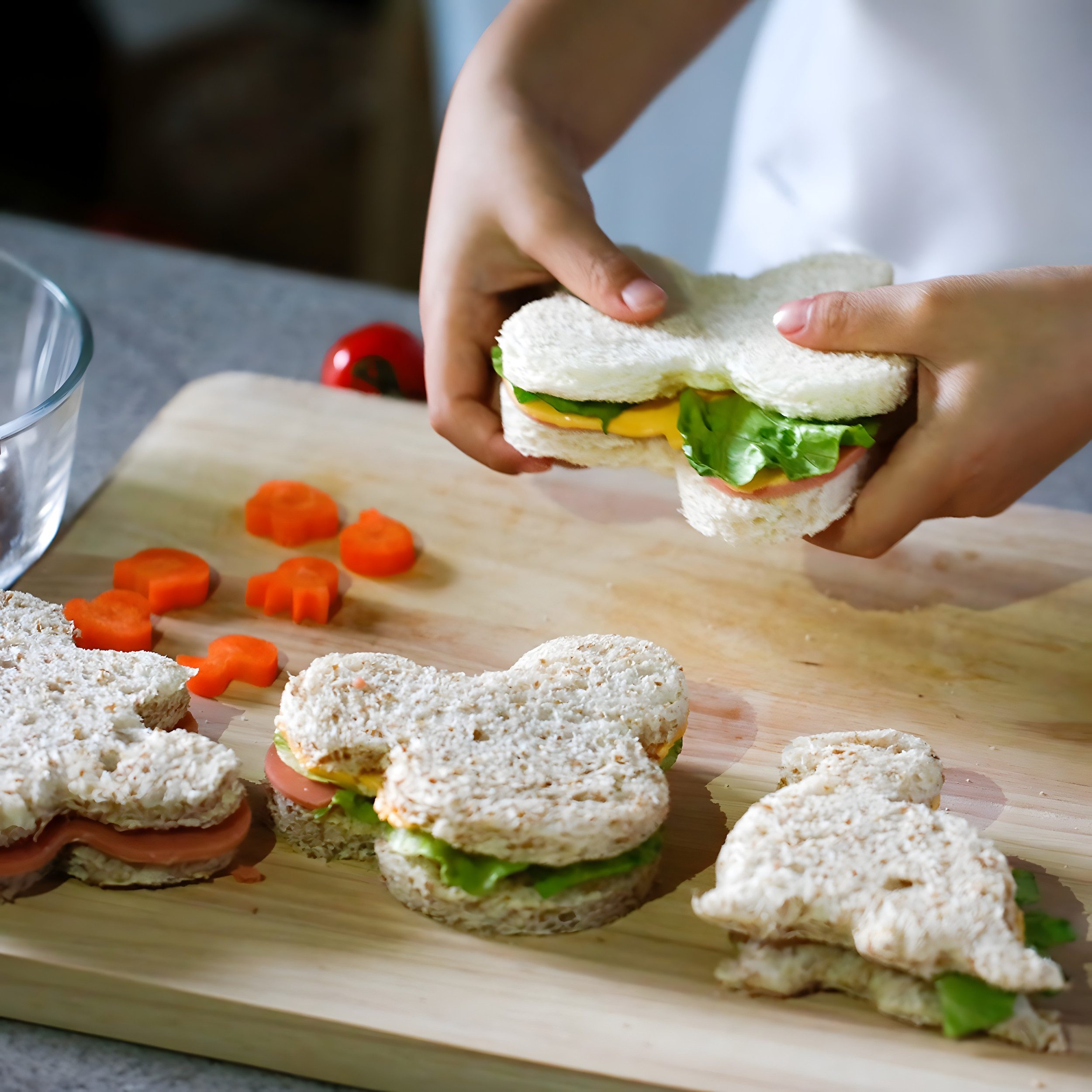 AVANA Ausstechform Edelstahl Sandwich Cutter Maus Dinosaurier Plätzchen Keks Ausstecher, Edelstahl, (2er Set), komfortable Kunststoff Oberfläche – Bild 5 von 5