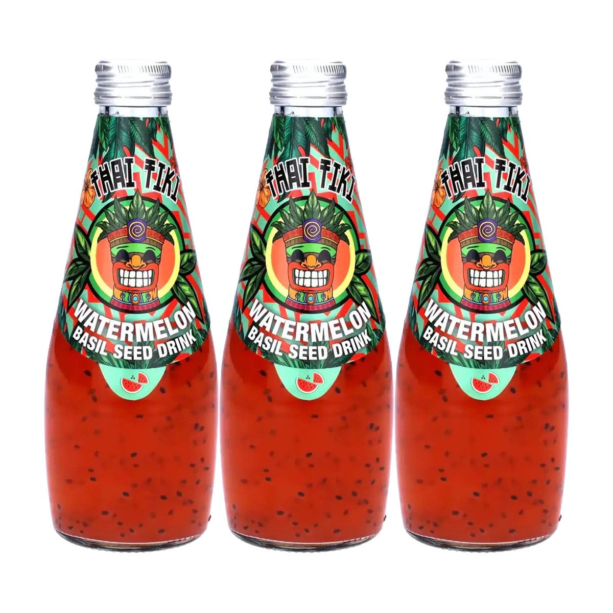 Thai Tiki Softgetränk, Thai Tiki Wassermelone Getränk Basil Seed Drink 290ml 3er Pack