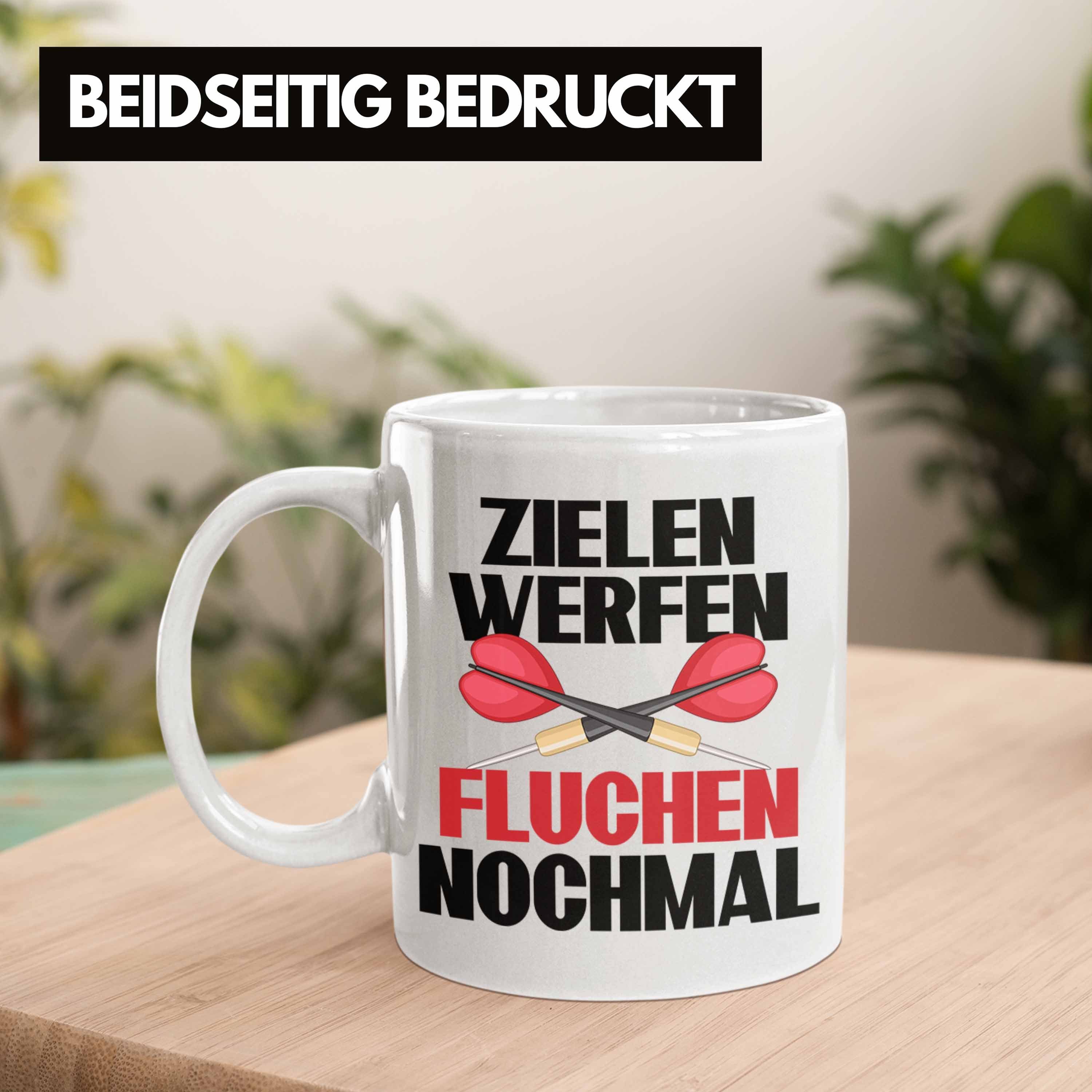 Tasse Tasse Trendation Geschenkidee Geschenk Dart-Spieler Lustiger Darts Nochmal Spruch - Zielen Werfen Fluchen Weiss Trendation