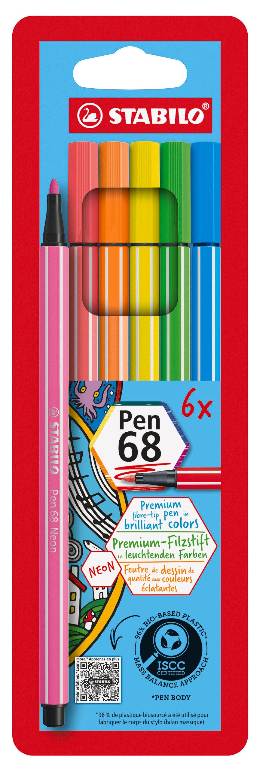 STABILO Faserstift STABILO Pen 68 Filzstift - 1 mm - Leuchtfarben - 6er Set