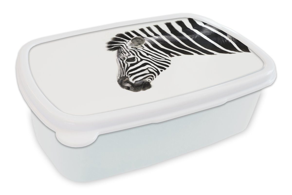 MuchoWow Lunchbox Zebra - Tiere - Weiß, Kunststoff, (2-tlg), Brotbox für Kinder und Erwachsene, Brotdose, für Jungs und Mädchen