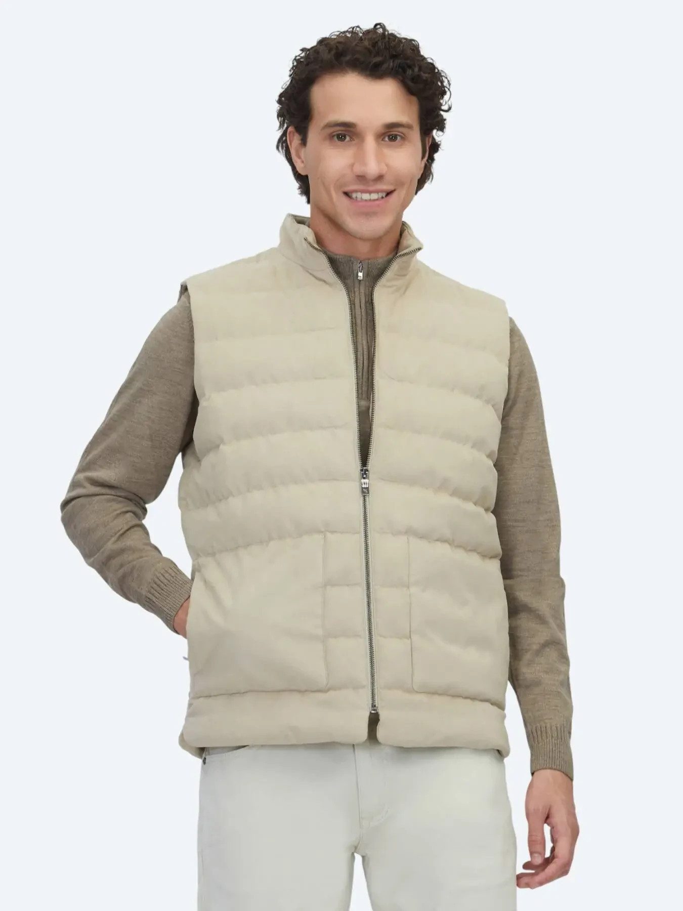 KİP Langmantel Beige Regular Fit Rollkragen Weste