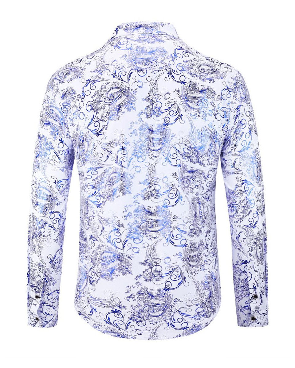 Allthemen Langarmhemd Herren Jacquard Oberteile glitzes Freizeithemd für Hochzeit