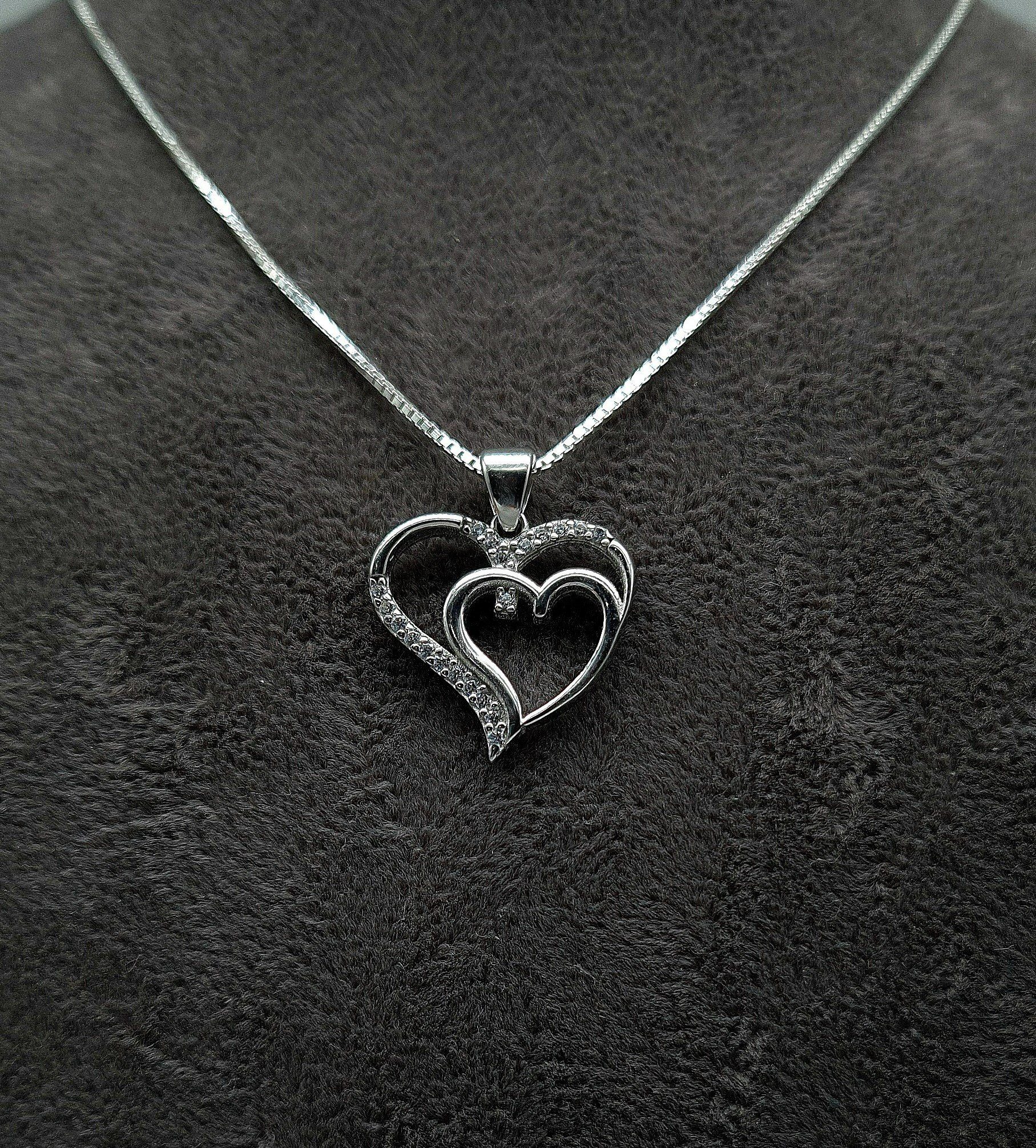 Kette mit rhodiniert- Halskette, NAHLE Silberkette Anhänger Herz mit Zirkonia