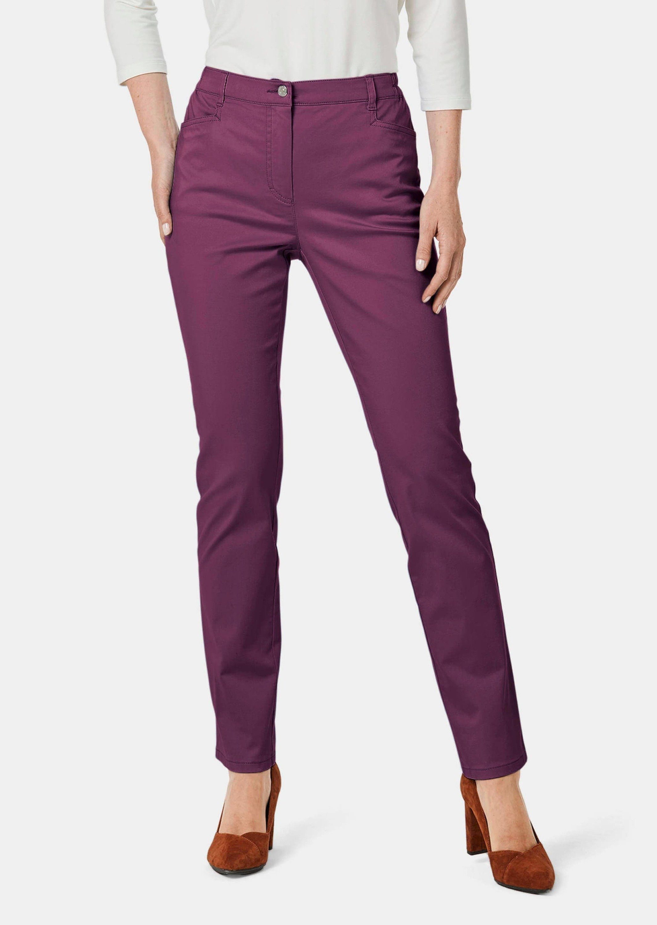 GOLDNER Stoffhose Leichte CARLA Baumwoll-Hose aubergine