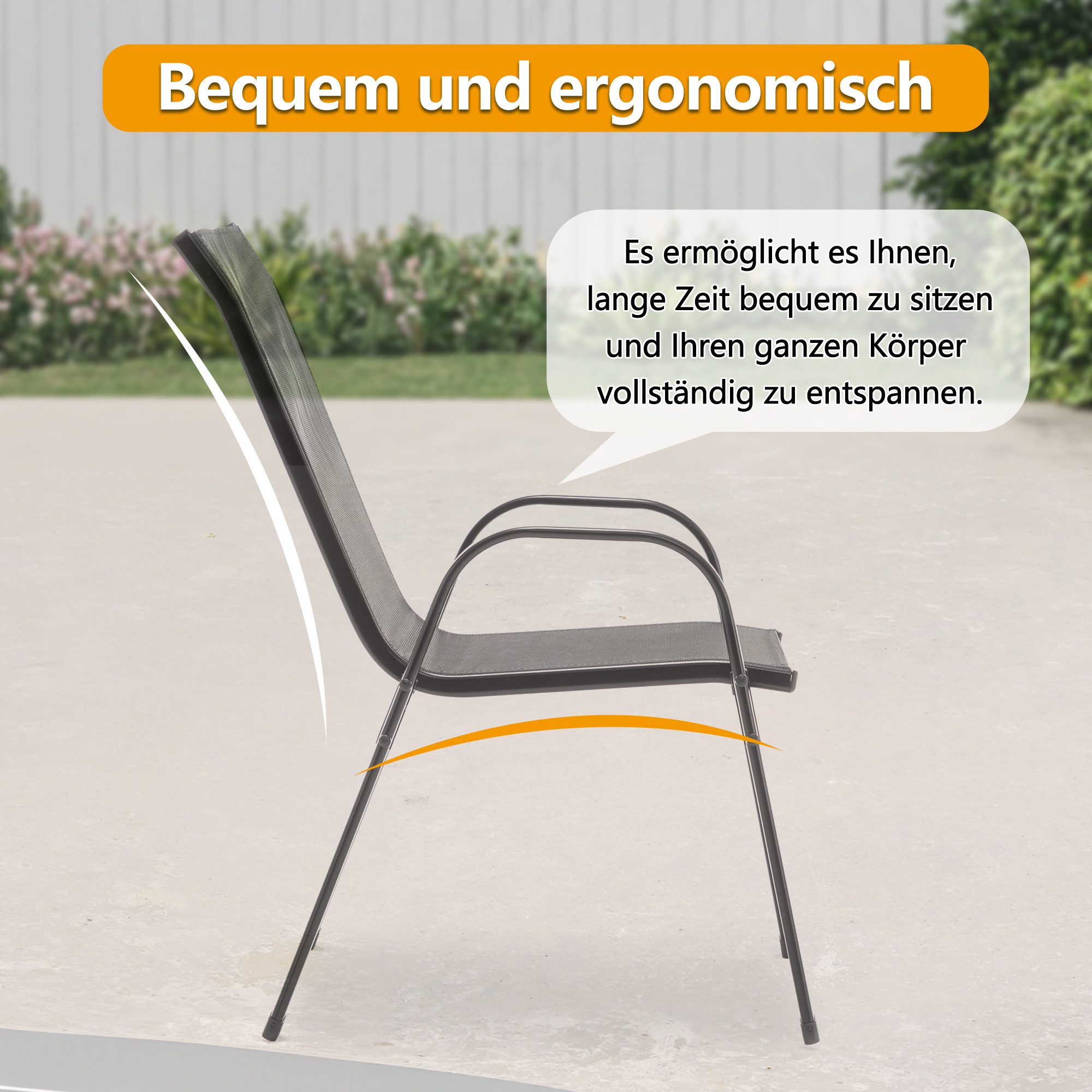 GIHAUVIA Gartenstuhl Gartenstühle 4 Stück,stapelbar Metall Balkonstühle Terrasse 150kg. – Bild 3 von 5