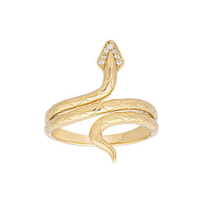 CAÏ Fingerring 925 Silber vergoldet Schlange mit Zirkonia