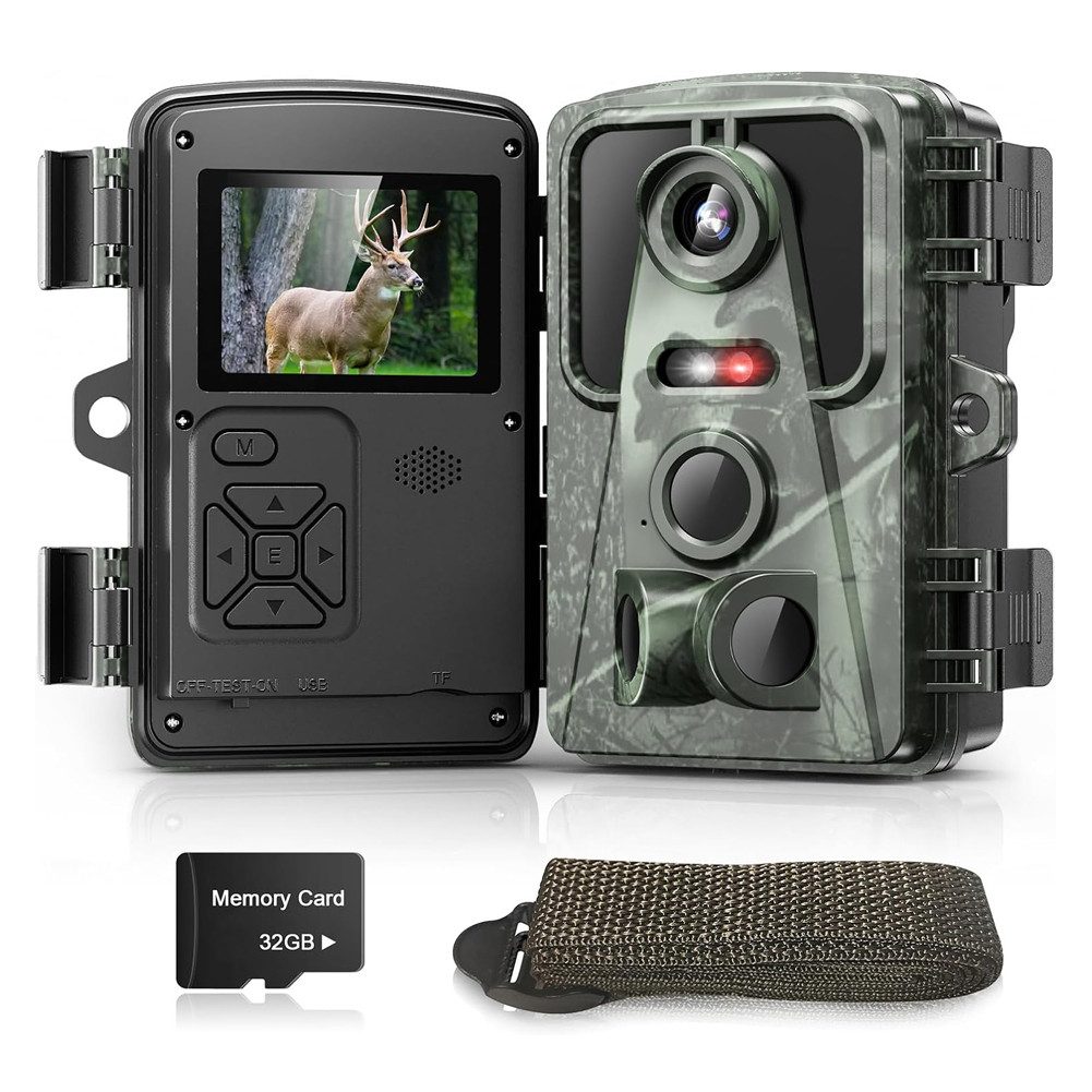 HT Wildkamera 16MP 1080P FHD Infrarot (AuBenbereich, mit 32G TF Kard, mit Bewegungsmelder Nachtsicht, 0,1s Trig Jagdkamera)