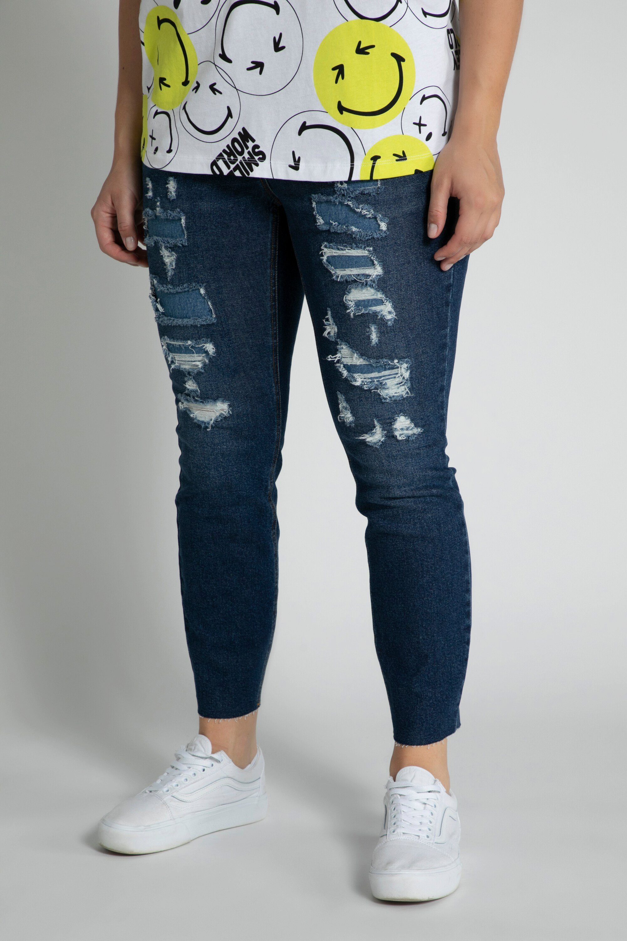 Studio Untold Funktionshose Destroyed-Jeans schmal geschnitten 5-Pocket dark blue denim