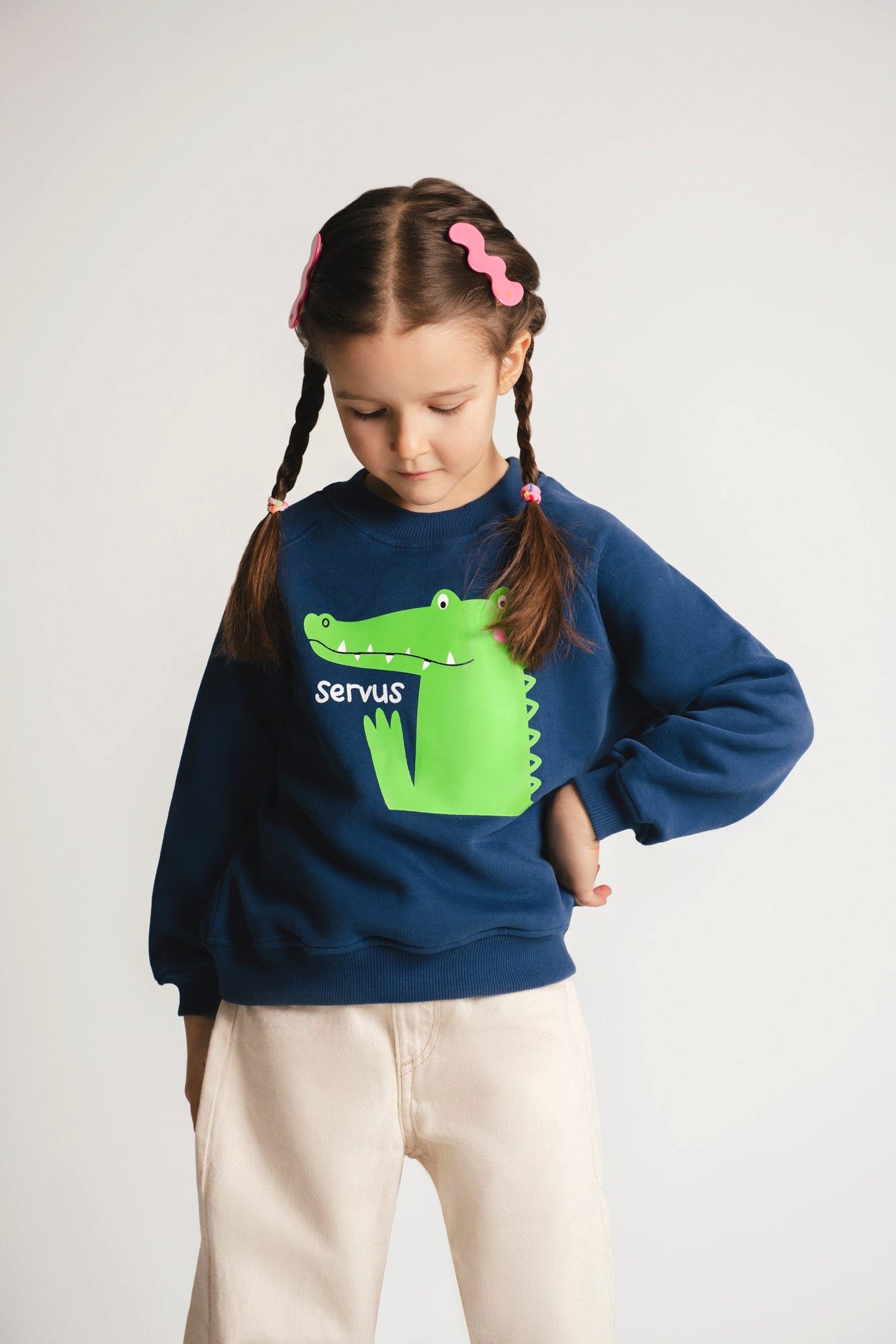 # SATURNDAY Sweatshirt Kinder-Sweatshirt mit Krokodil-Motiv – Blau - 100% Baumwolle Krokodil, Servus