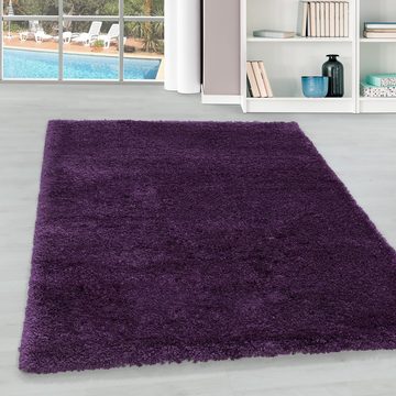Teppich Unicolor - Einfarbig, Teppium, Rund, Höhe: 30 mm, Teppich Wohnzimmer Modern Einfarbig Violett Weich Langflor Shaggy