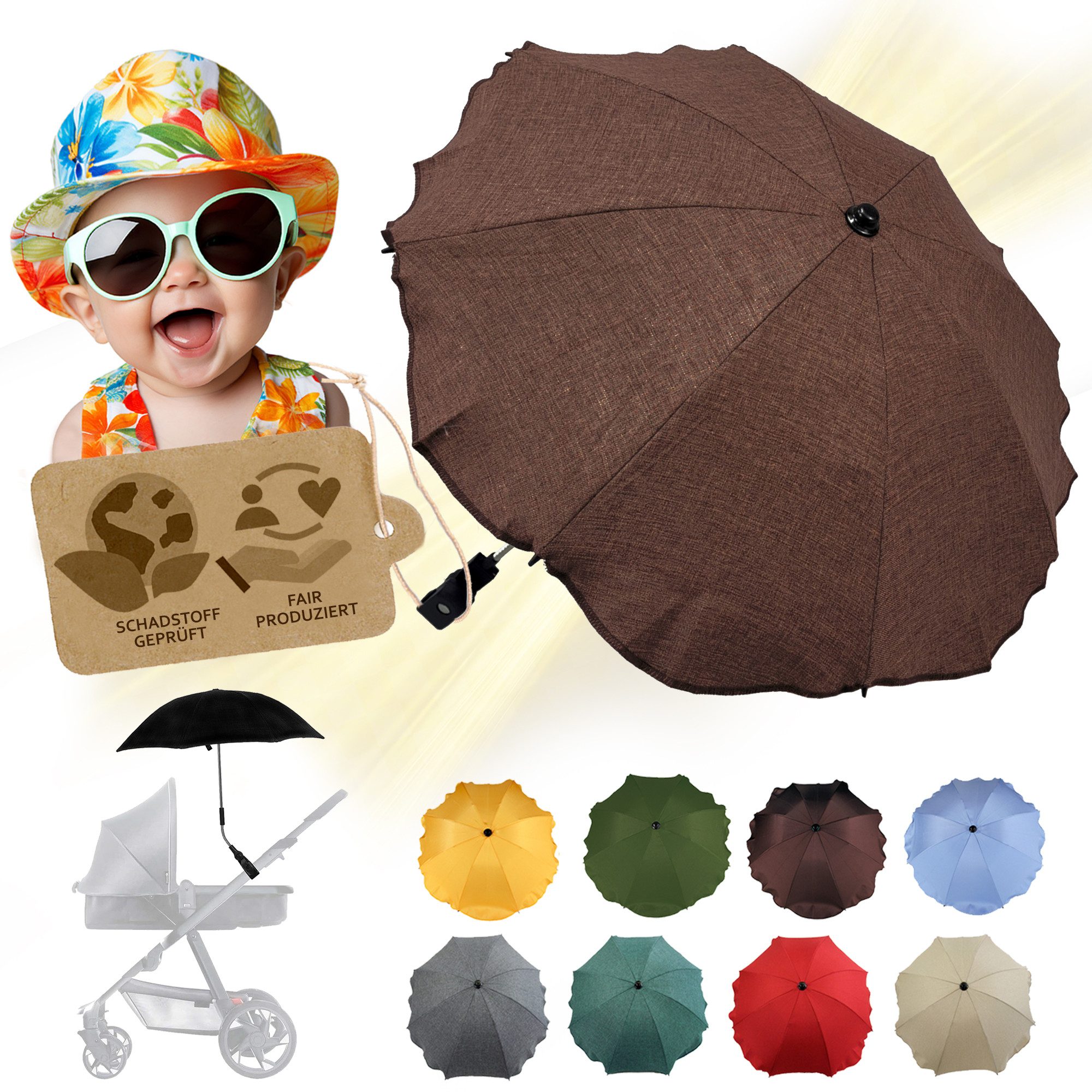 BambiniWelt by Rafael K. Kinderwagen-Sonnenschutzhülle Sonnenschirm Sonnenschutz für Kinderwagen Buggy Jogger universal UV50+, UV 50+ Schutz