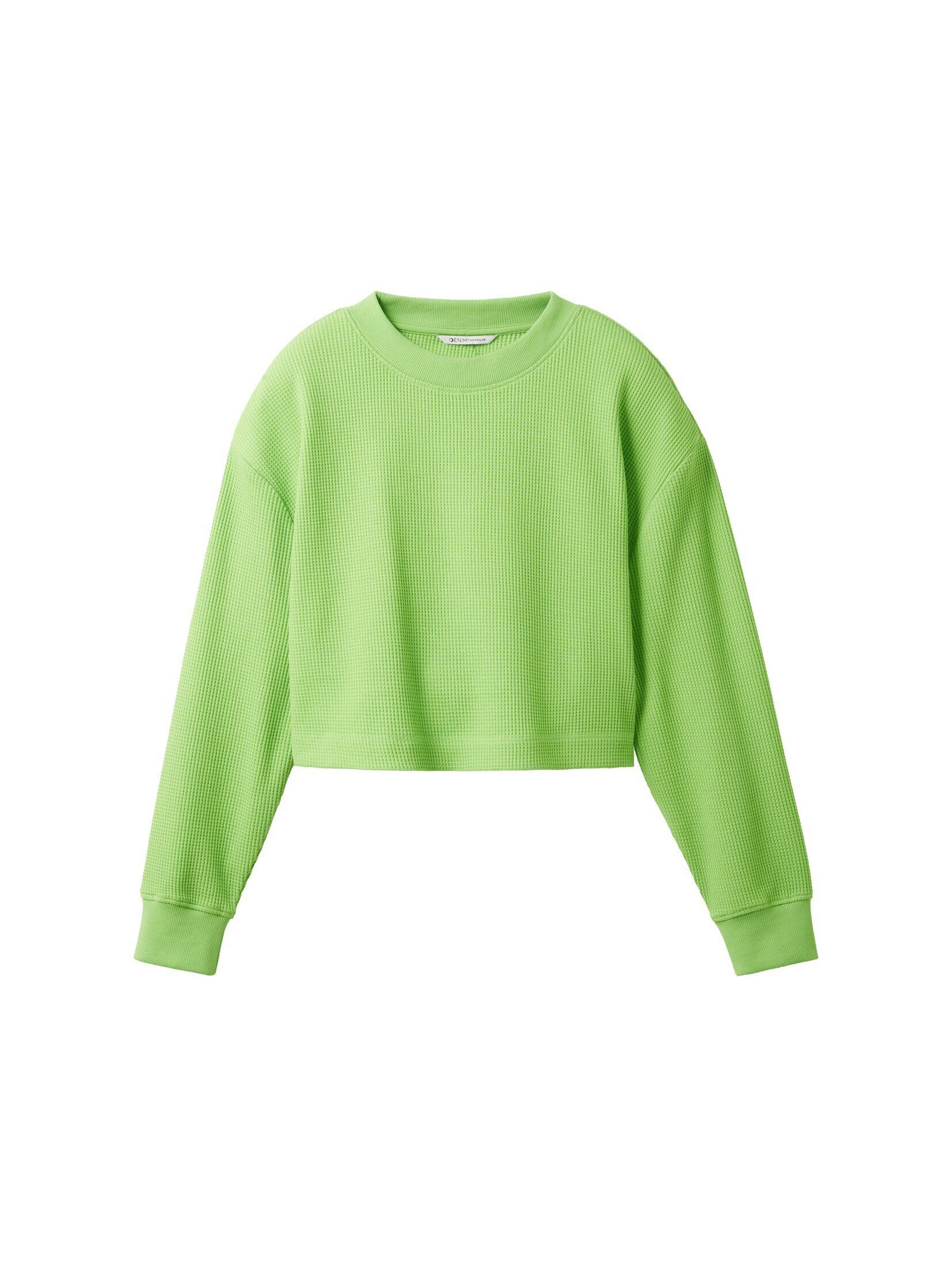 lime Denim Sweatshirt Cropped liquid Sweatshirt green TOM TAILOR