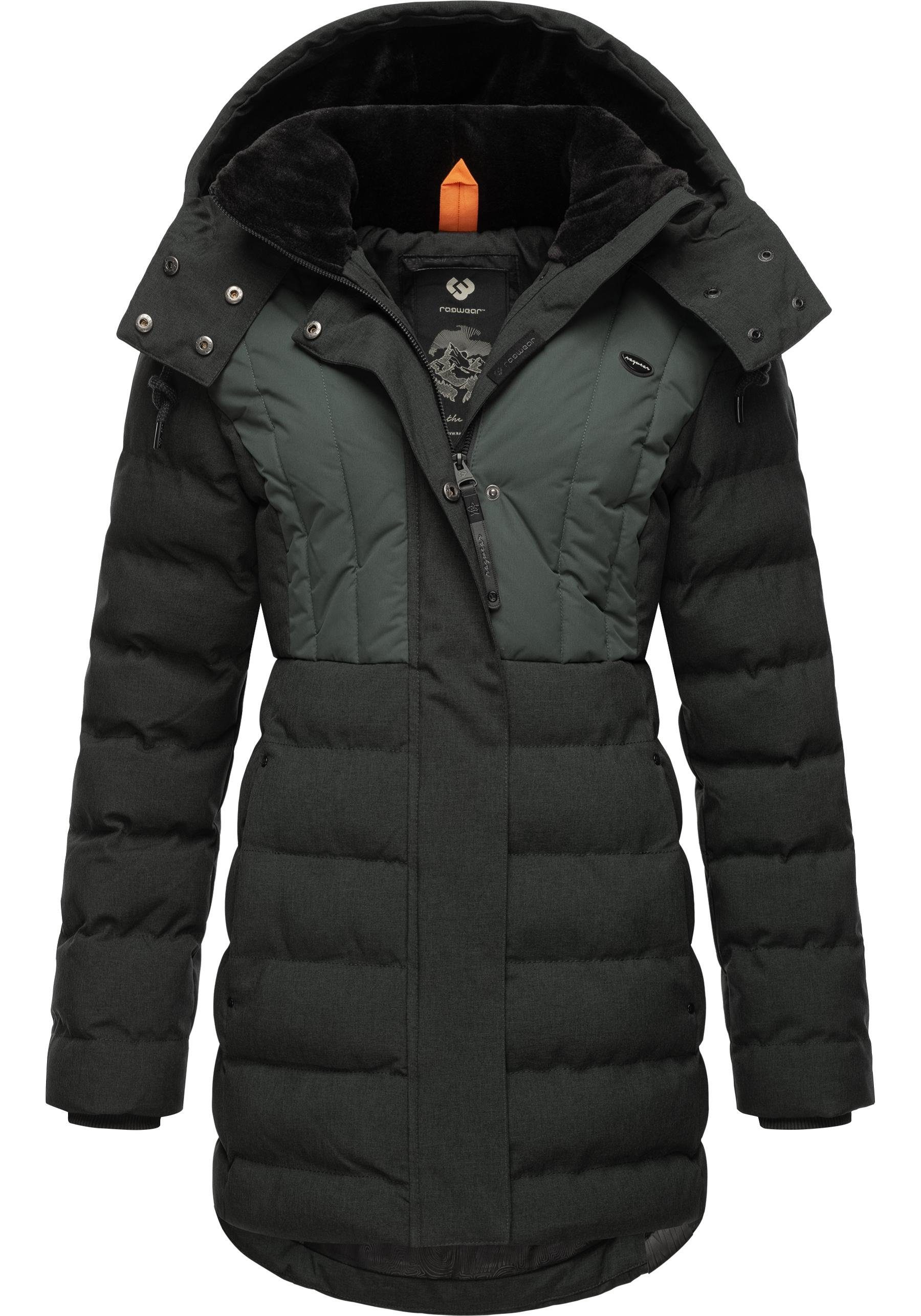 Ragwear Winterjacke Ashanta Block stylischer, gesteppter Winterparka mit gefütterter Kapuze