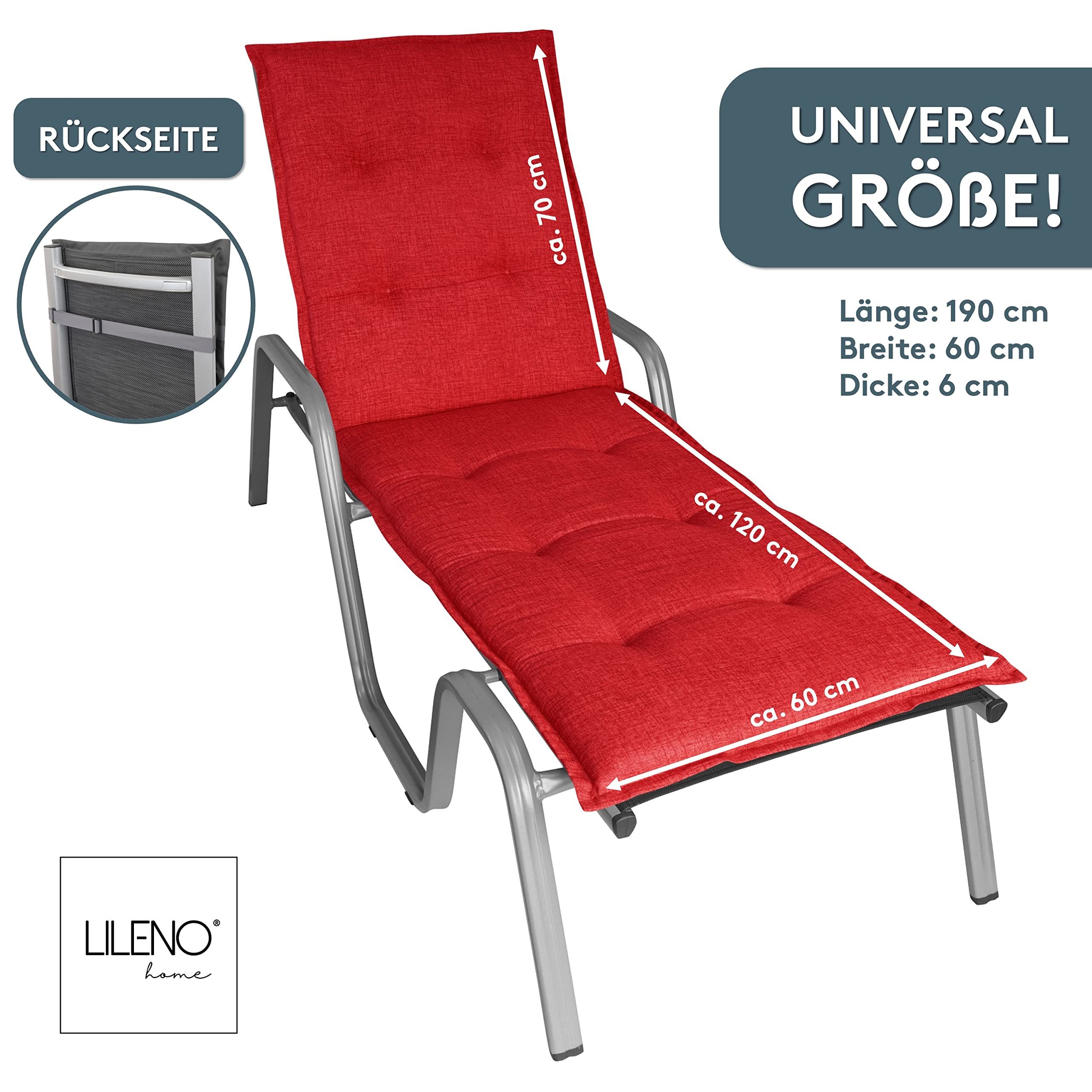 LILENO HOME Liegenauflage perfekt für Strandliege, Sonnenliege Auflage, Gartenliege Auflage, (1er Set), Polster Auflage für Rollliegen Rot, Sitzpolster