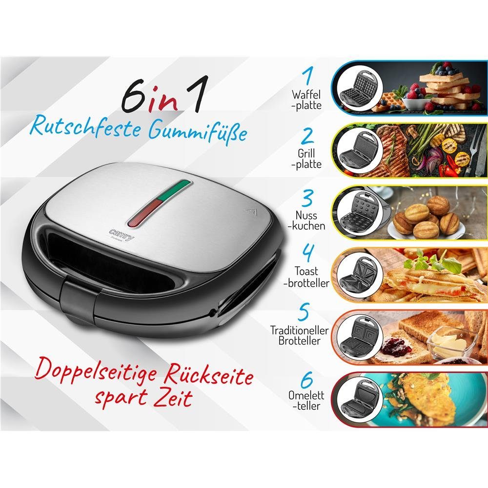 Camry Sandwichmaker CR 3057, 1200 W, 6in1, Waffelmaker, Waffeleisen, Nussmaker, Omelettemaker, Kontaktgrill