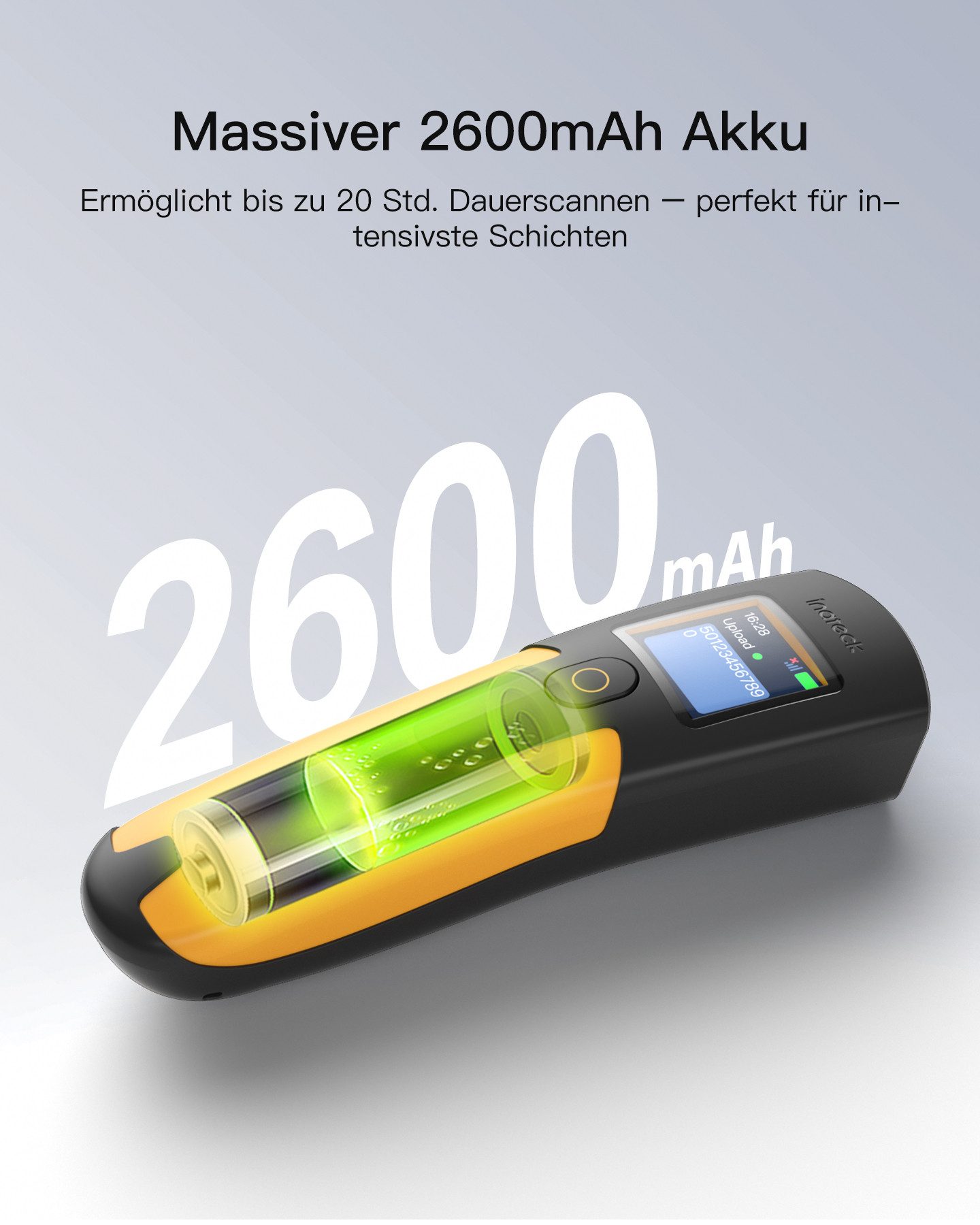 Inateck Barcode Scanner Kabellos 2D mit Display, QR Code Scanner Kleine 3 in 1 Handscanner, (Bluetooth & USB Kabel & 2.4G Wireless, 2600 mAh, mit APP, SDK)