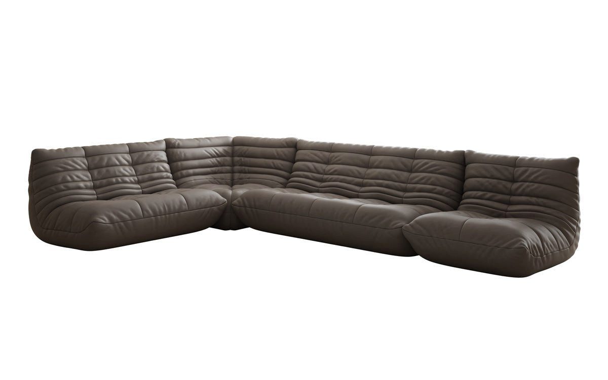 Luxusbetten24 Wohnlandschaft Designer Sofa Wohnlandschaft Calmo in Echtleder, Kombination aus 2-Sitzer, 3-Sitzer, Sessel & Eckelement