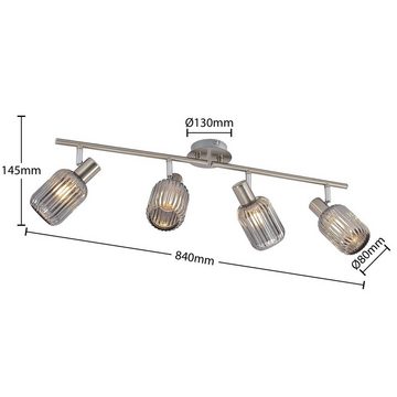 Lindby Strahler Limani, Modern, Stahl, Glas, nickel satiniert, rauchgrau, 4 flammig, E14