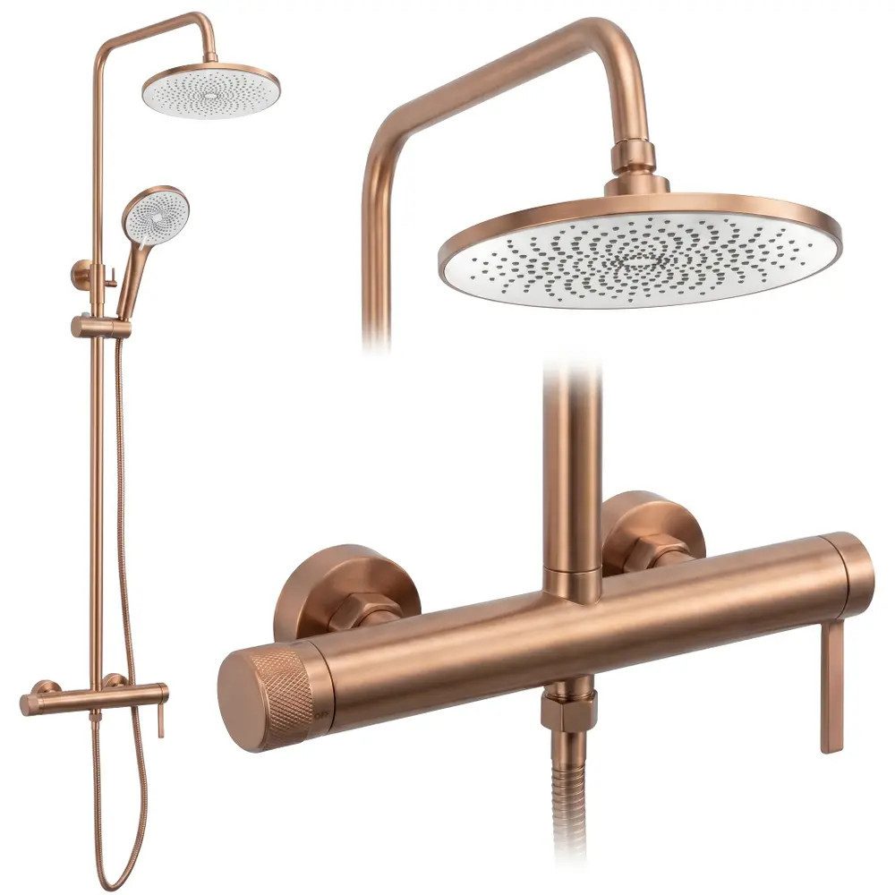 wohnwerk.idee Duschsystem Regendusche Dusche Set Aufputz Duscharmatur Handbrause, höhenverstellbar, Gold, Kupfer, Chrom, Titan und Schwarz