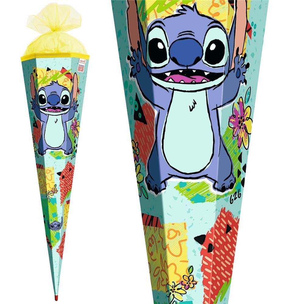Roth Schultüte Disney Stitch, 100 cm, XXL-Zuckertüte, 6-eckig, mit Tüllverschluss und Rot(h)-Spitze