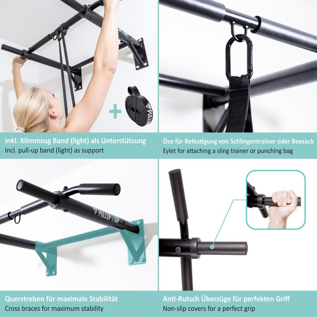 Pullup & Dip Klimmzugstange Klimmzugstange Wand inkl. Klimmzug Band + Schrauben (1-tlg)
