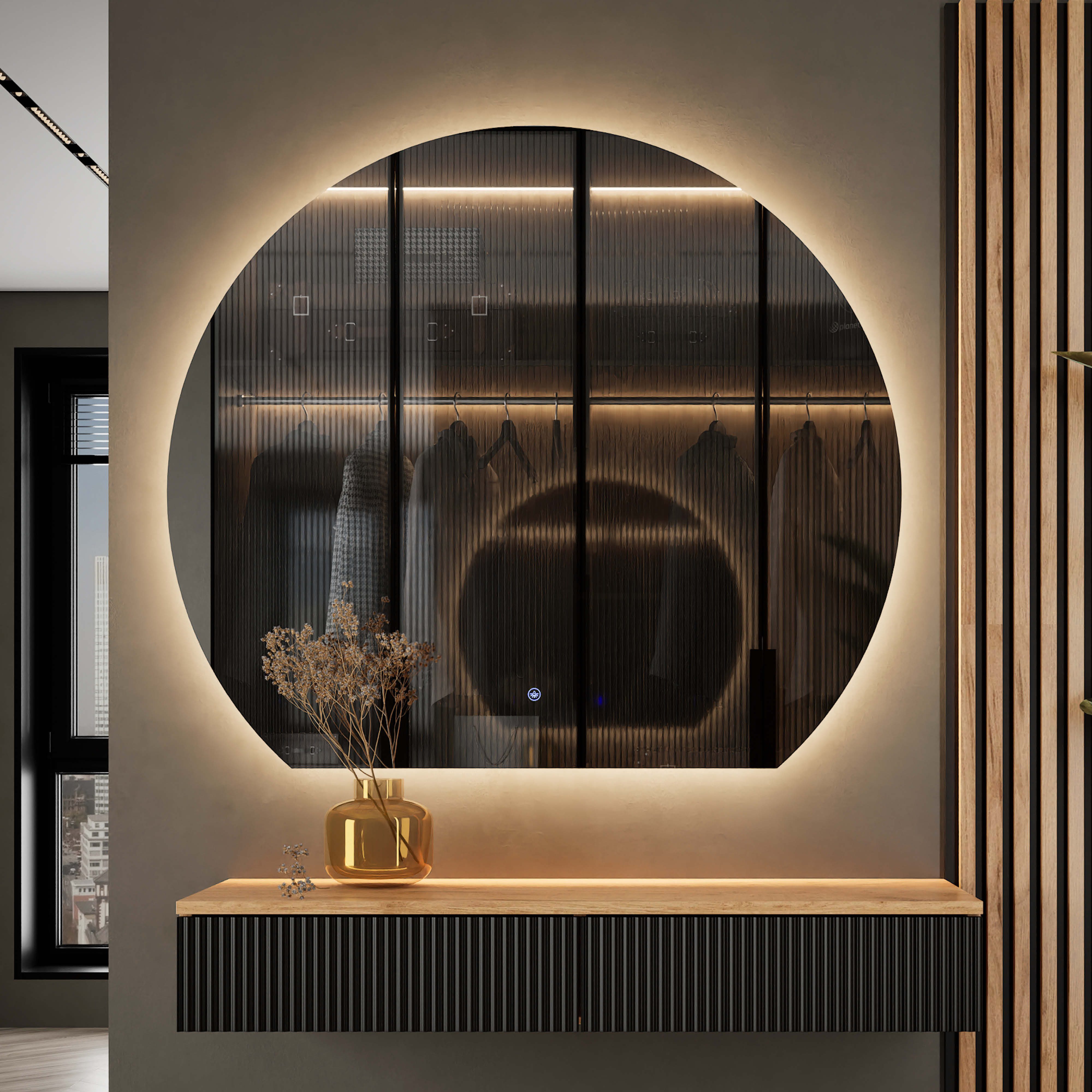Planetmöbel Dekospiegel AUBE (Dimmbar mit Touch-Schalter, 100x50cm, Dekorativer Wandspiegel mit Dimm-Funktion), LED Spiegel