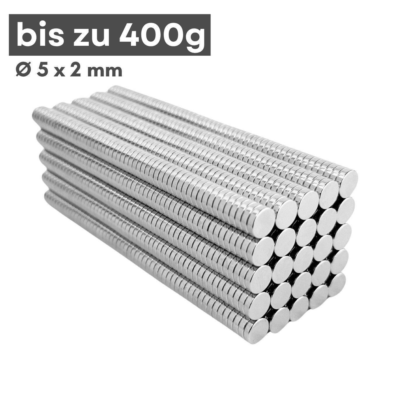 MaajeeKuto Magnet Neodym Scheibenmagnet 5x2mm N38 Supermagnet Ni-Cu-Ni 400g Haftkraft (Neodym, 50-St., Neodym), Werkstoff: NdFeB, Farbe: Silberfarben
