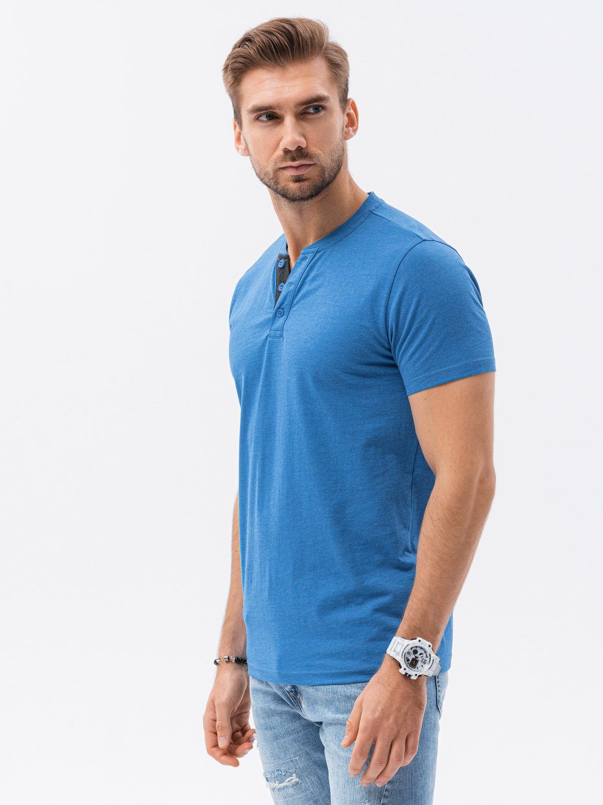 blau Unifarbenes S S1390 Herren-T-Shirt meliert OMBRE T-Shirt -